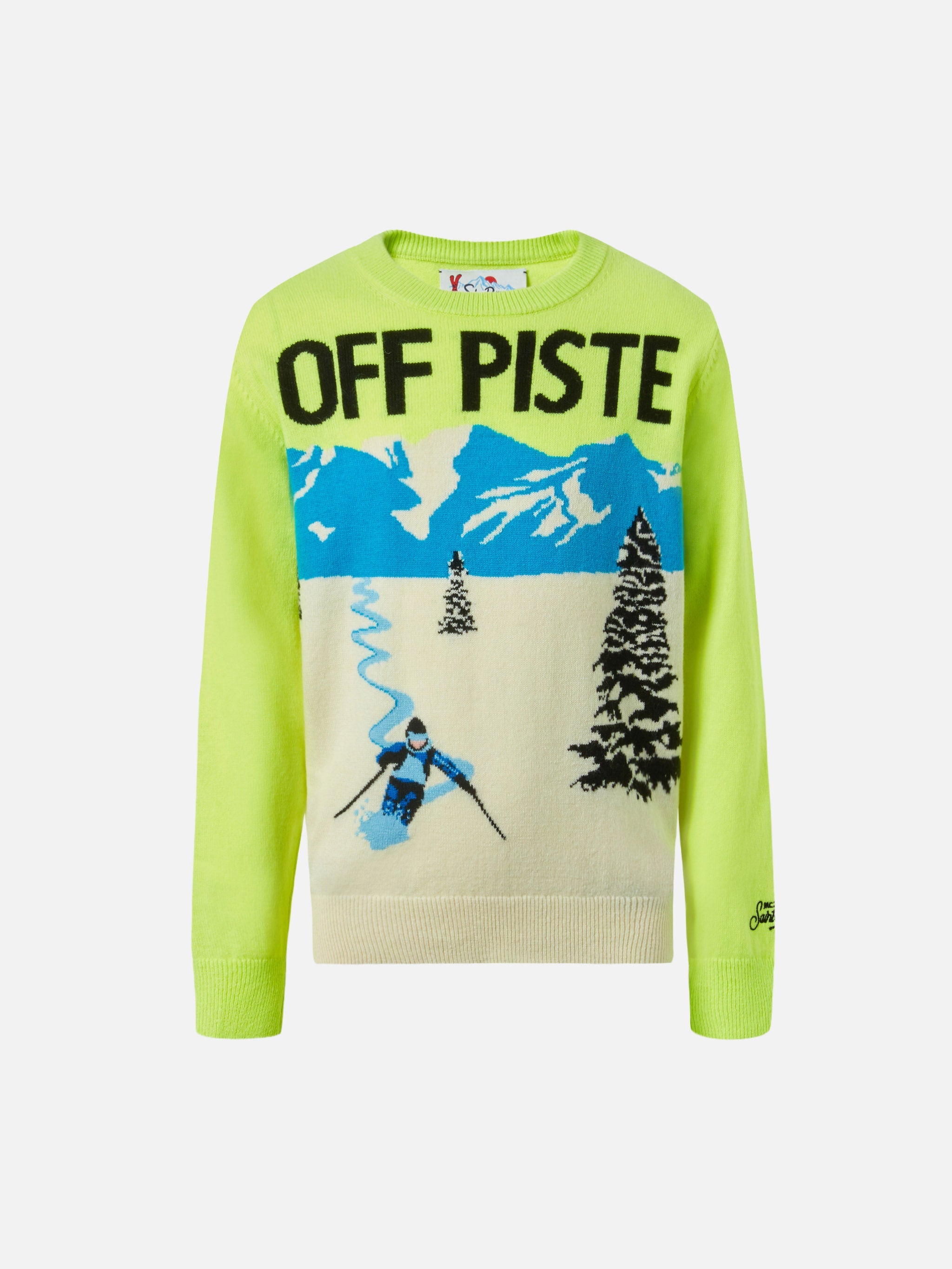 Crewneck Douglas With Off-Piste Postcard Jacquard Fluo