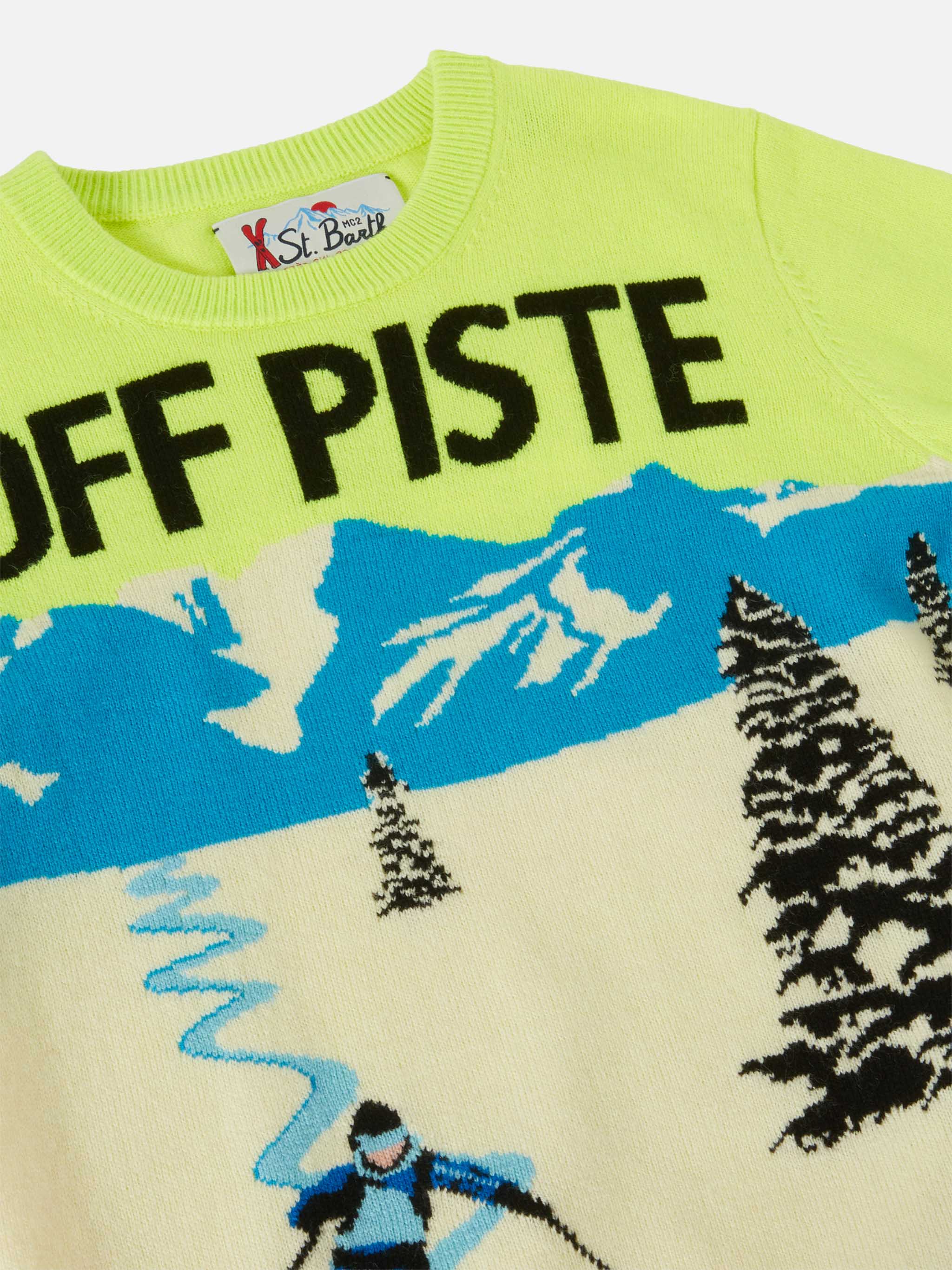 Crewneck Douglas With Off-Piste Postcard Jacquard Fluo