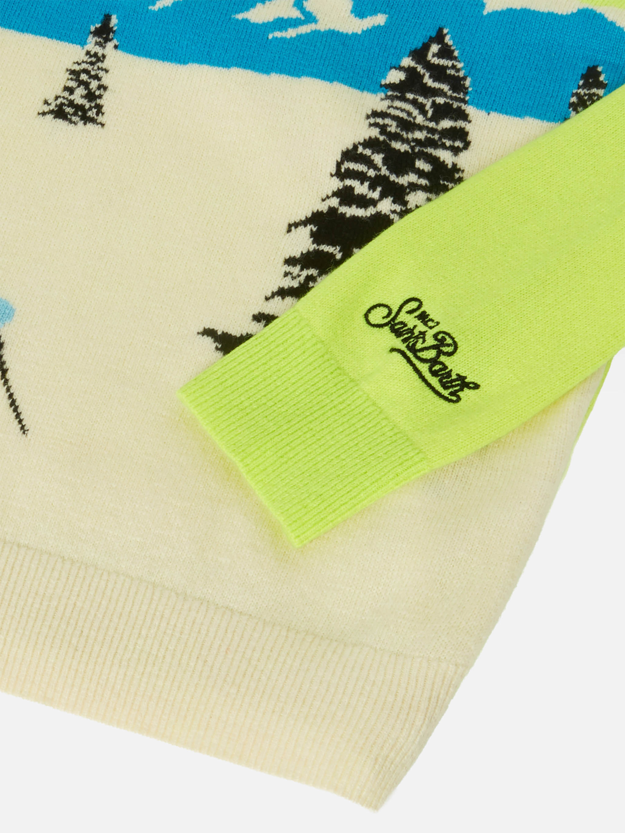 Crewneck Douglas With Off-Piste Postcard Jacquard Fluo