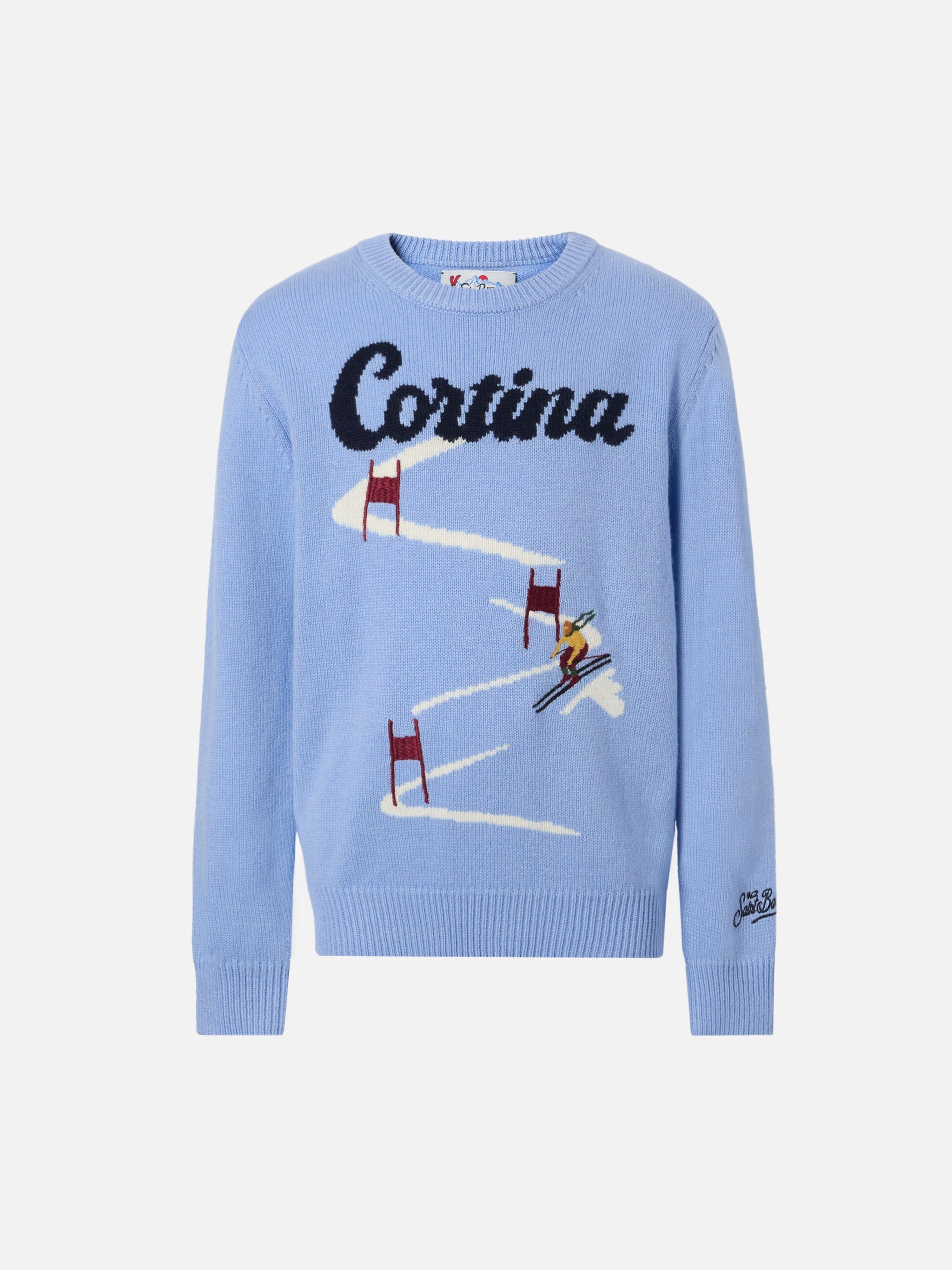 Crewneck Douglas Cashmere Blend With Cortina Jacquard Blue