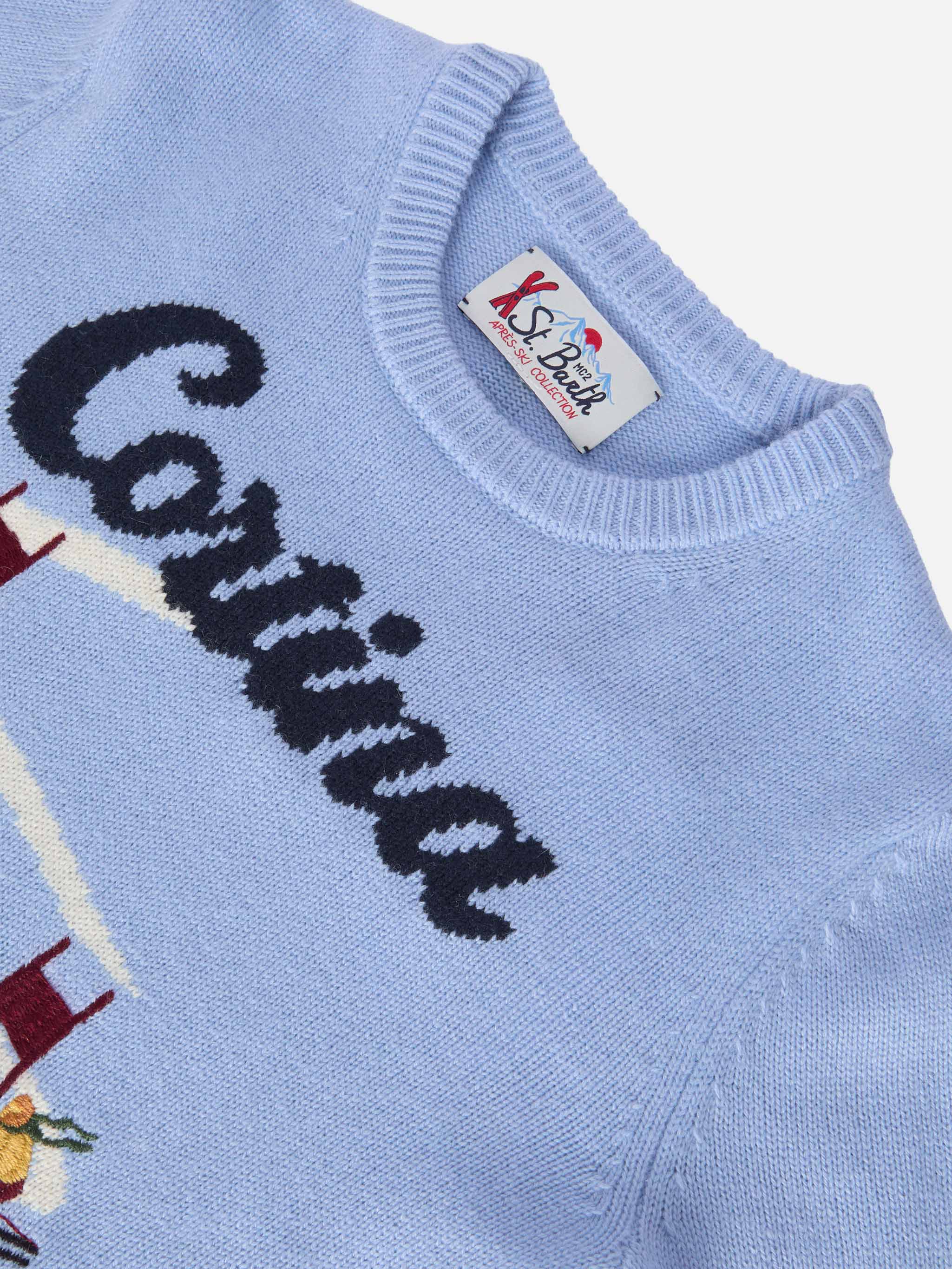 Crewneck Douglas Cashmere Blend With Cortina Jacquard Blue