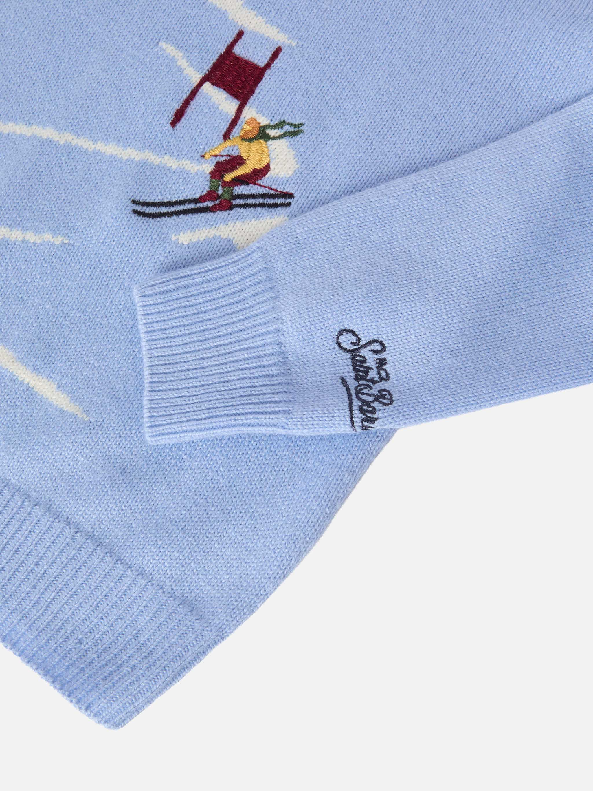 Crewneck Douglas Cashmere Blend With Cortina Jacquard Blue