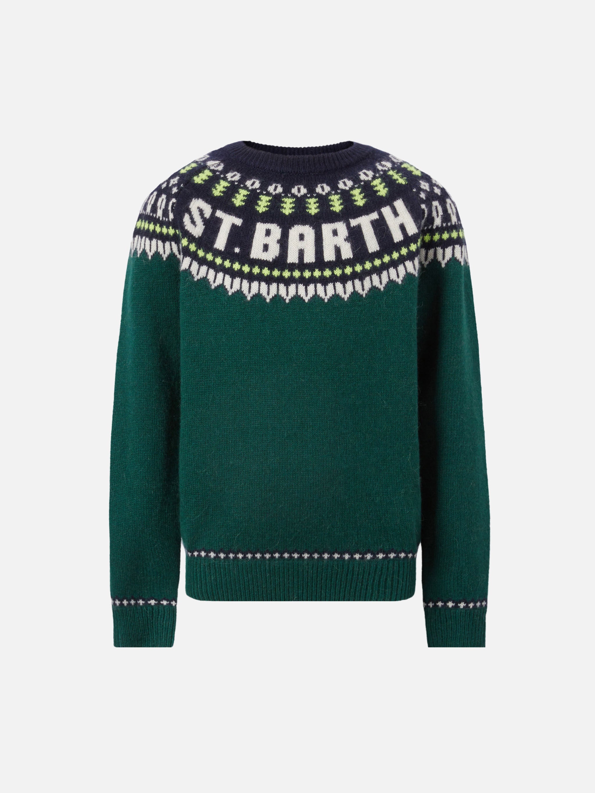 Alpaca Sweater Douglas With Fair-Isle Jacquard Green
