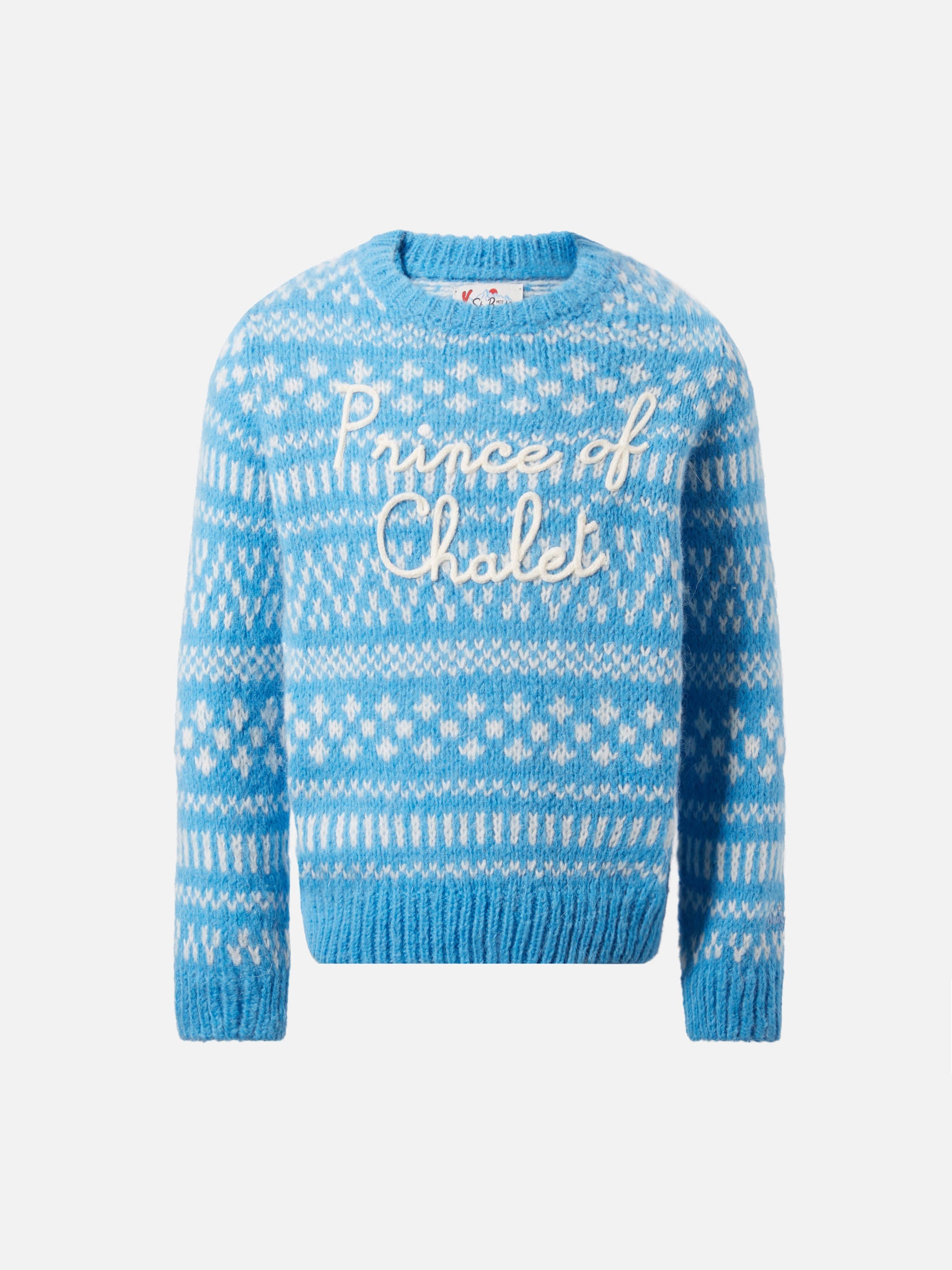Light Blue Crewneck Douglas Soft With Prince Of Chalet Embroidery Sky