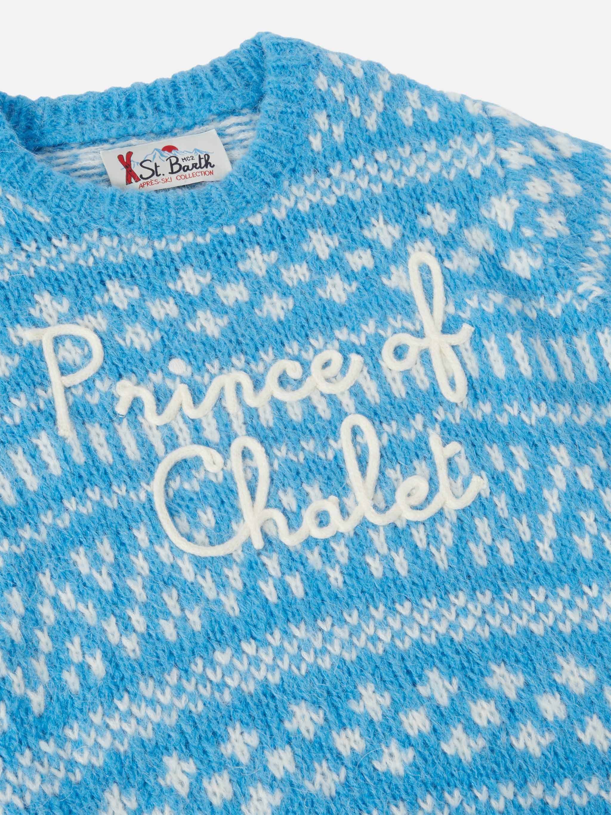 Light Blue Crewneck Douglas Soft With Prince Of Chalet Embroidery Sky