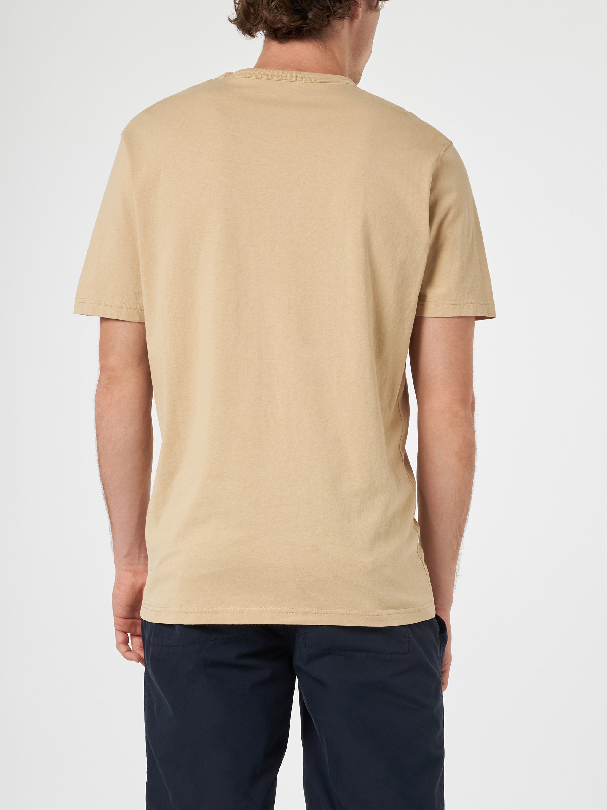 Man Beige Cotton Jersey T-Shirt Dover With St. Barth Embroidery White