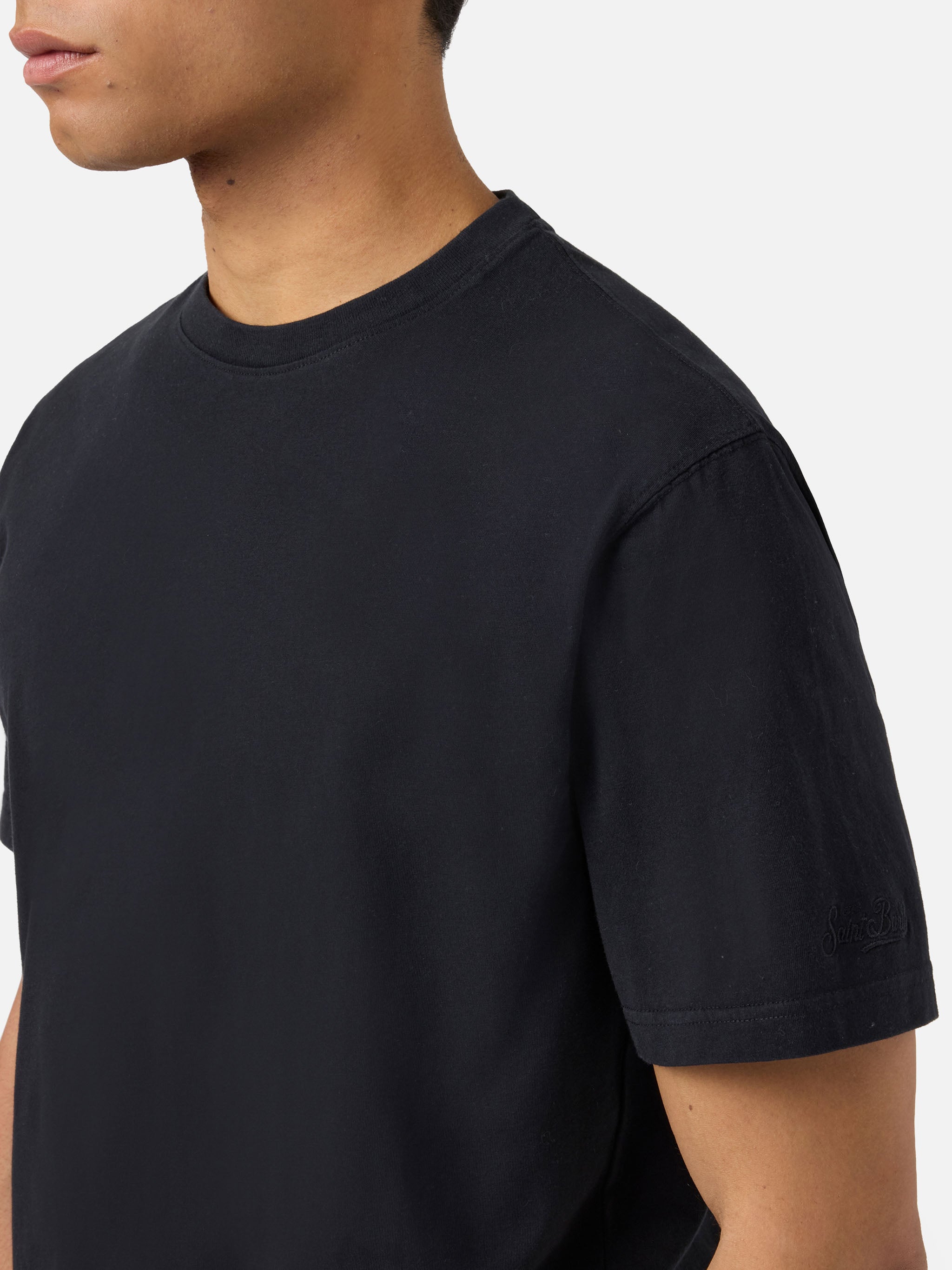 Black Dover Cotton T-Shirt With Logo Embroidery