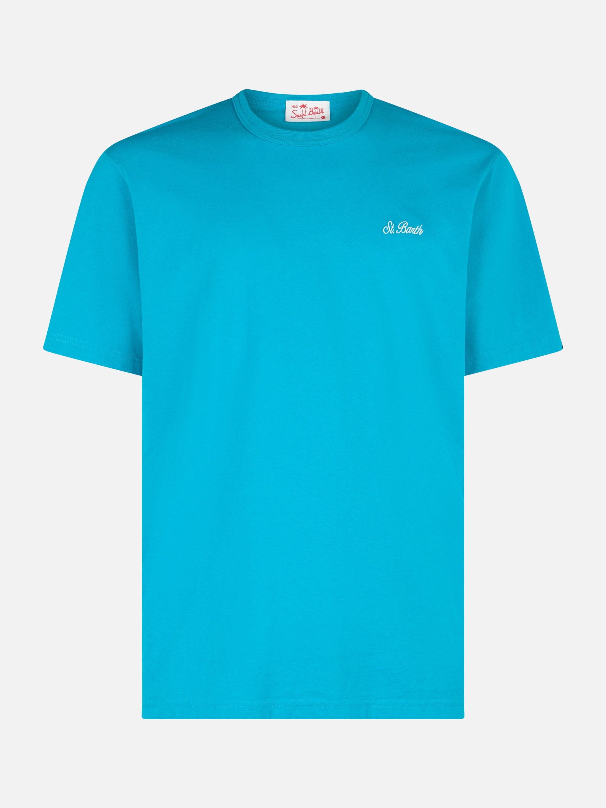 Man Teal Cotton Jersey T-Shirt Dover With St. Barth Embroidery Green