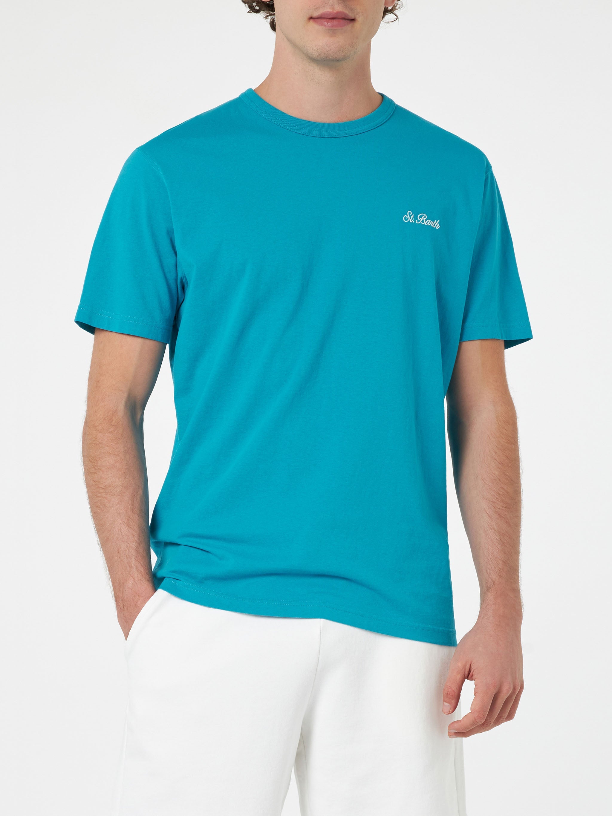 Man Teal Cotton Jersey T-Shirt Dover With St. Barth Embroidery Green