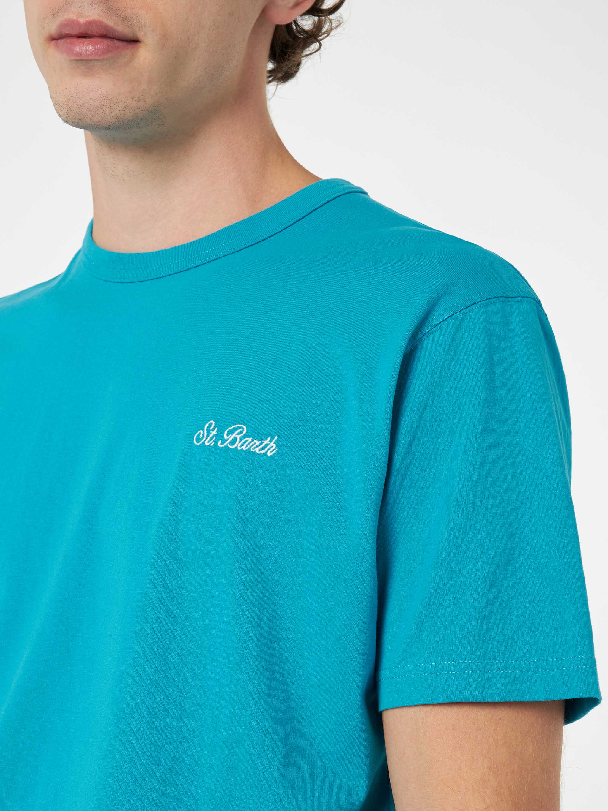 Man Teal Cotton Jersey T-Shirt Dover With St. Barth Embroidery Green