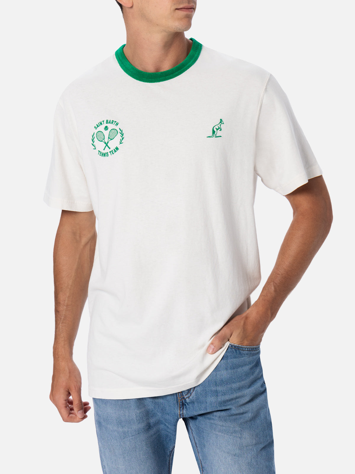 Man White Cotton T-Shirt Dover With Australian Embroidery | Brand Special Edition