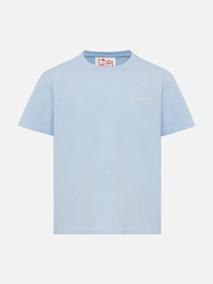 Light Blue Cotton Jersey T-Shirt Dover With St. Barth Embroidery
