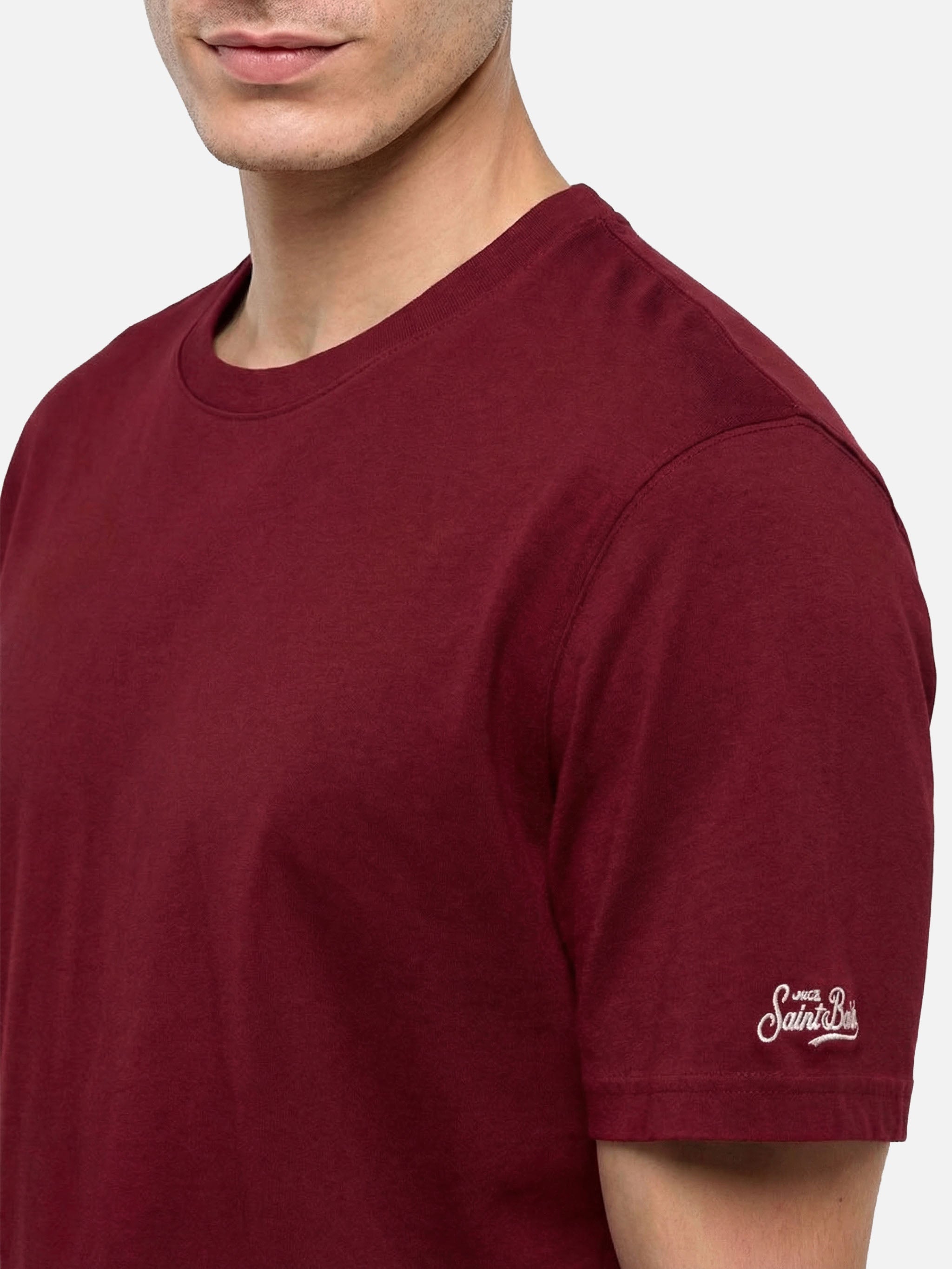 Dover Bordeaux Cotton Jersey T-Shirt With St. Barth Embroidery Red
