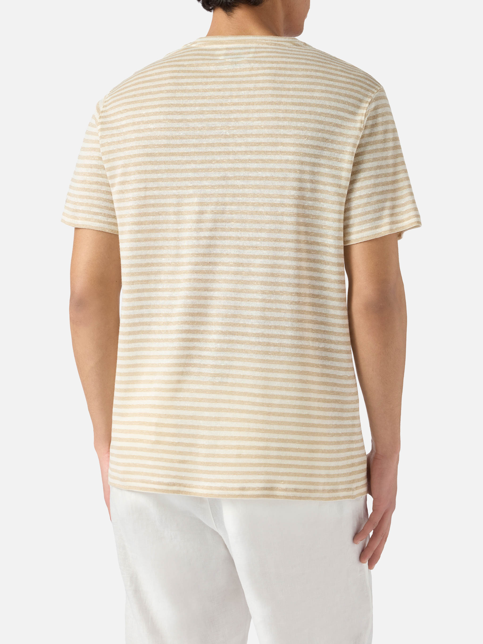 Beige Striped Dover Cotton T-Shirt With Logo Embroidery Brown