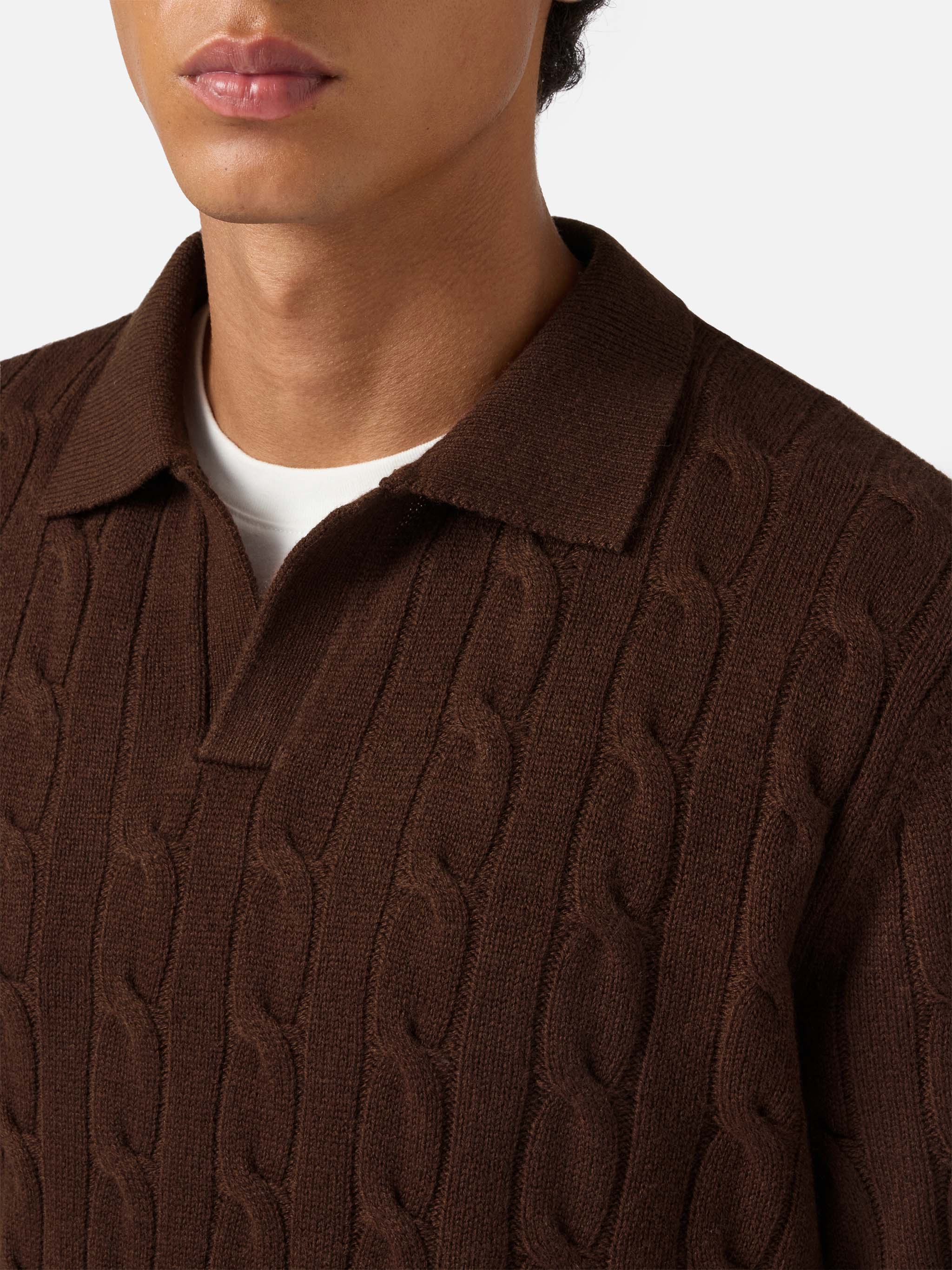 Brown Wool Knit Polo Downing Knitwear