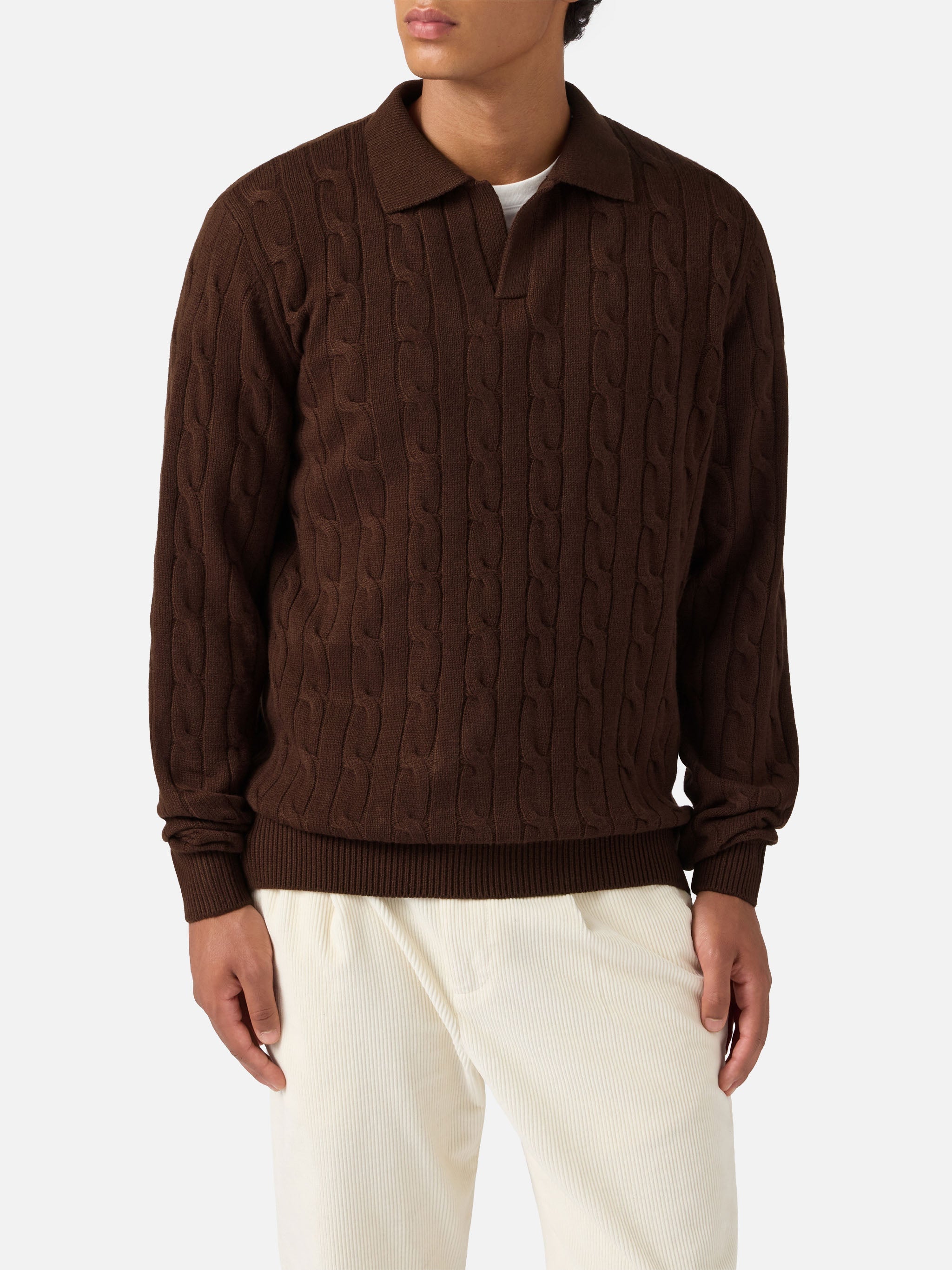 Brown Wool Knit Polo Downing Knitwear