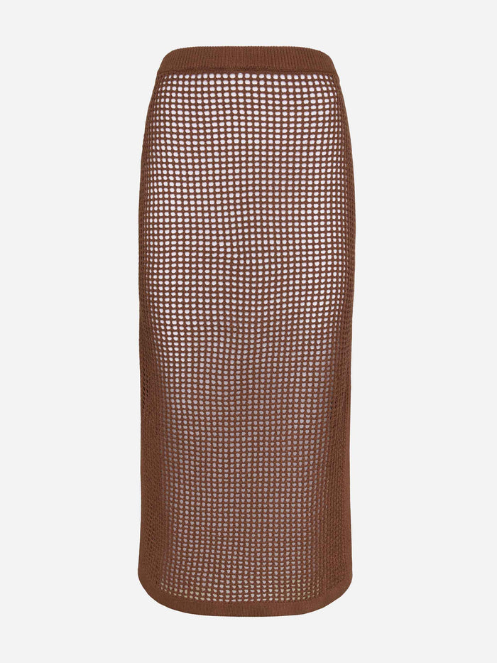Darline Brown Crochet Midi Skirt
