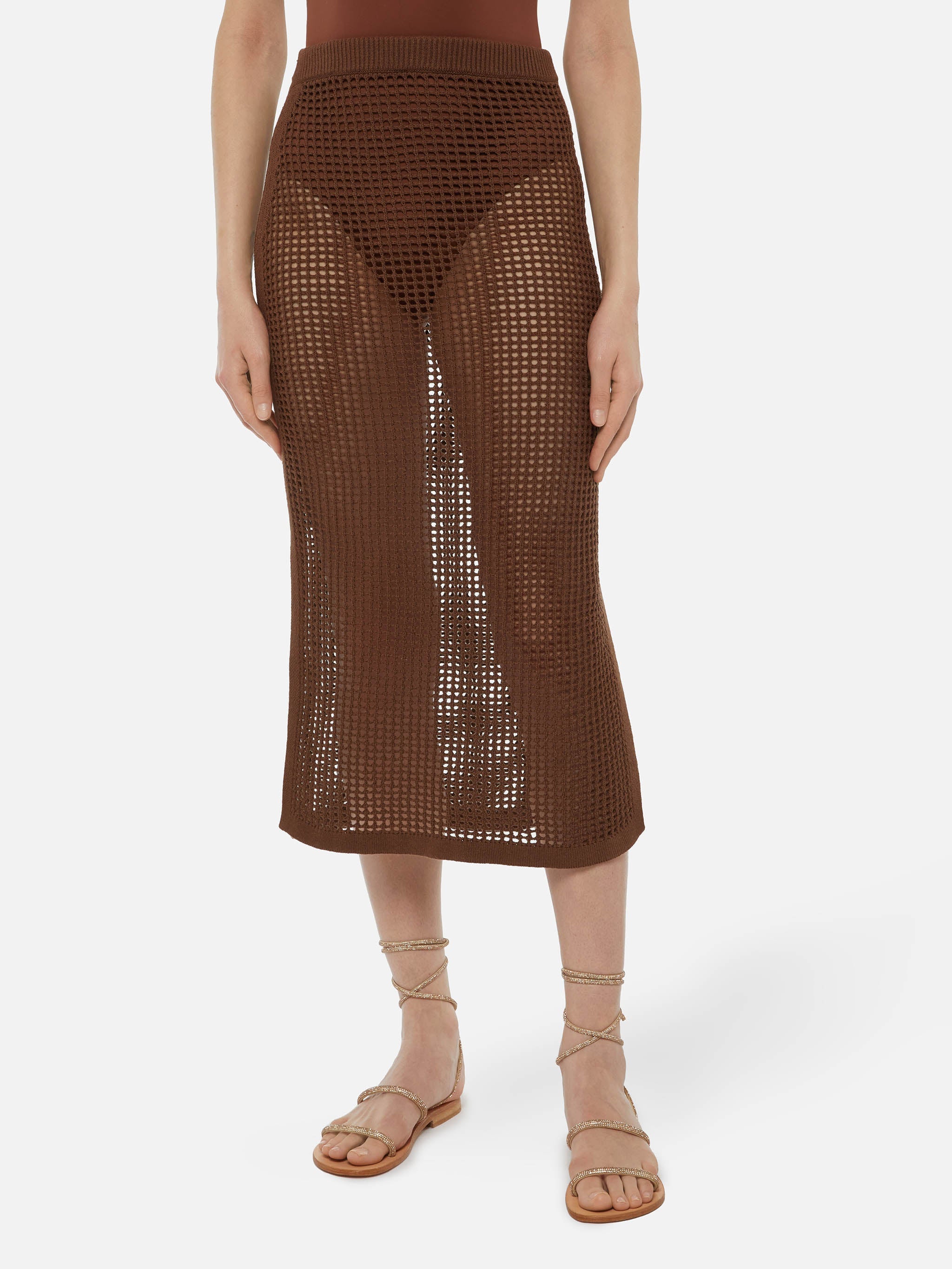 Darline Brown Crochet Midi Skirt
