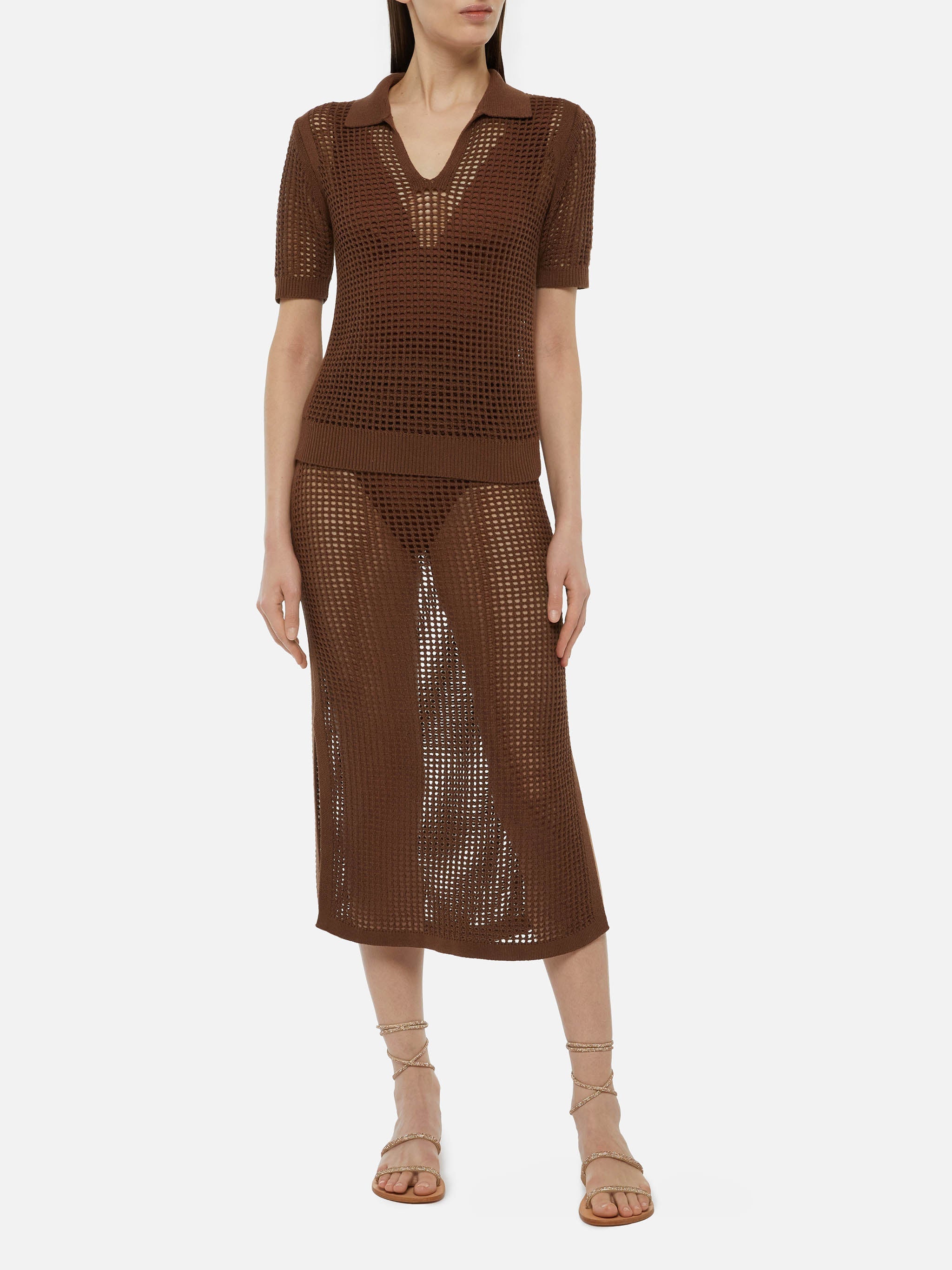 Darline Brown Crochet Midi Skirt
