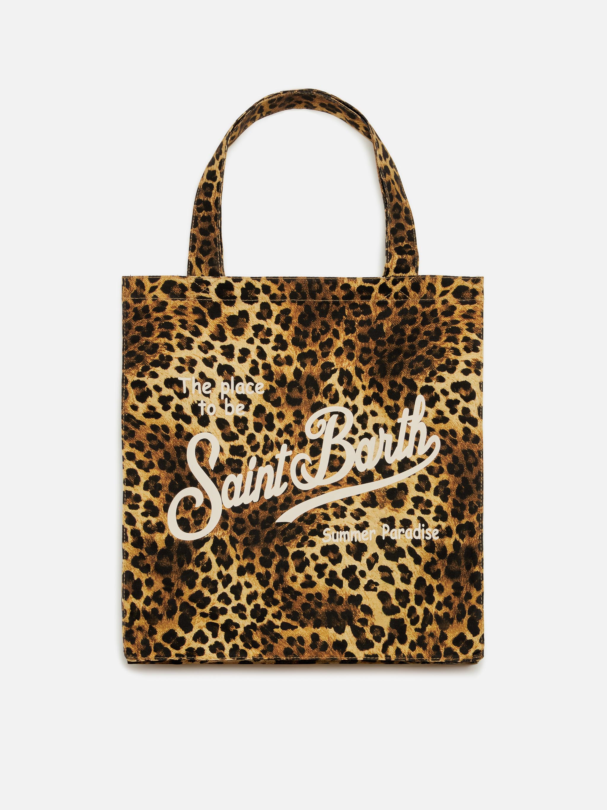 Essential Flat Cotton Animalier Bag With Saint Barth Logo Brown