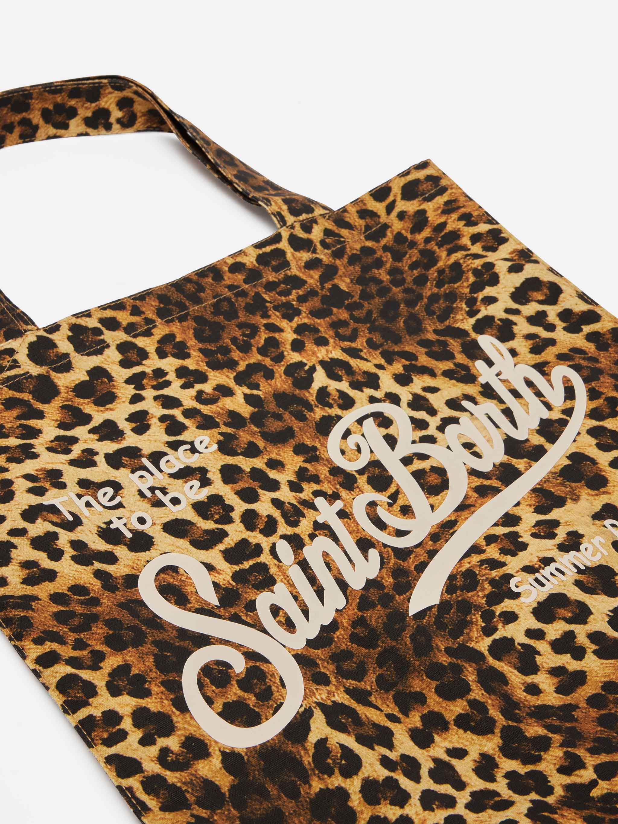 Essential Flat Cotton Animalier Bag With Saint Barth Logo Brown