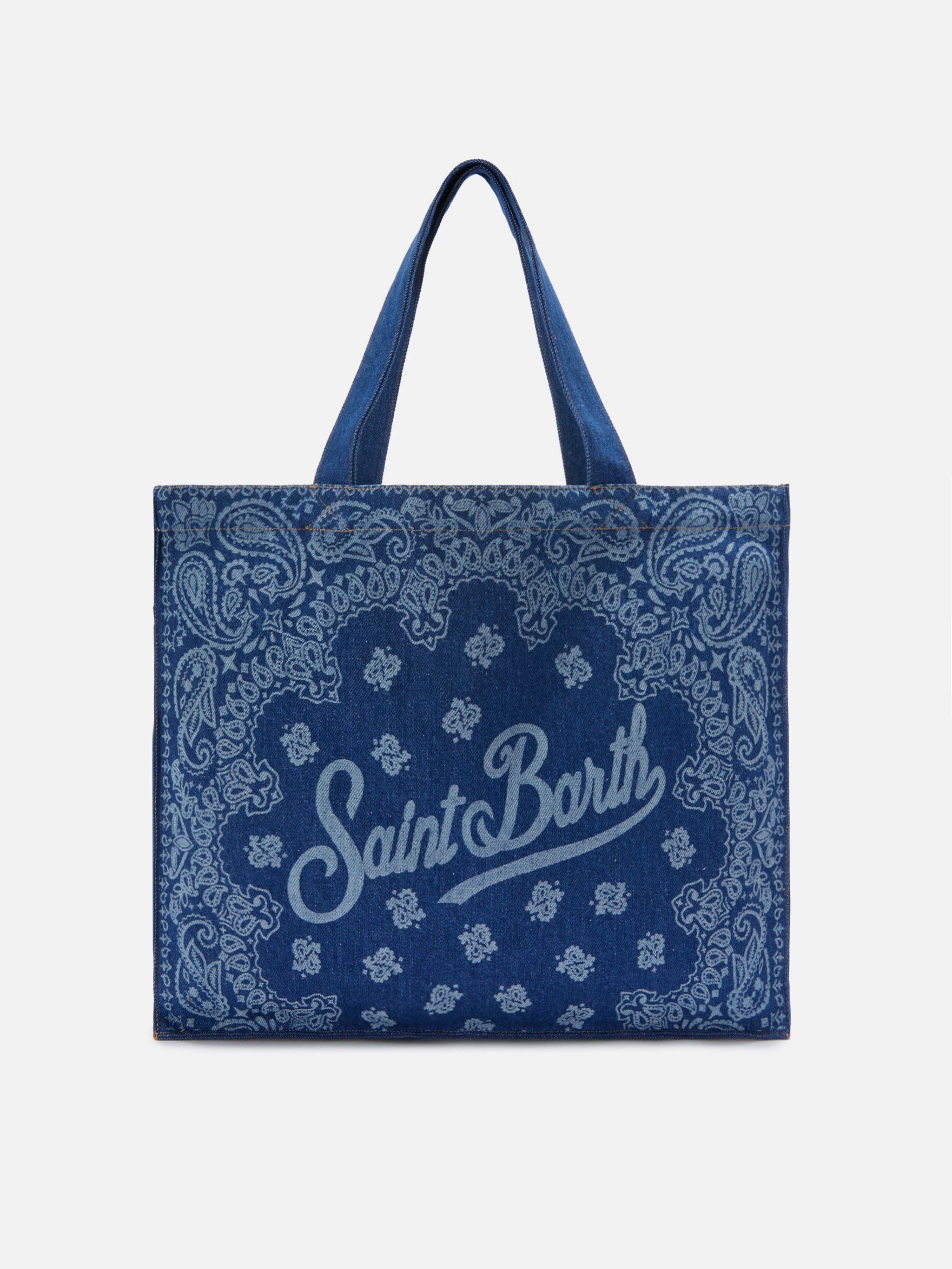 Essential Denim Tote Bag With Bandana Print And Contrasting Logo Blue