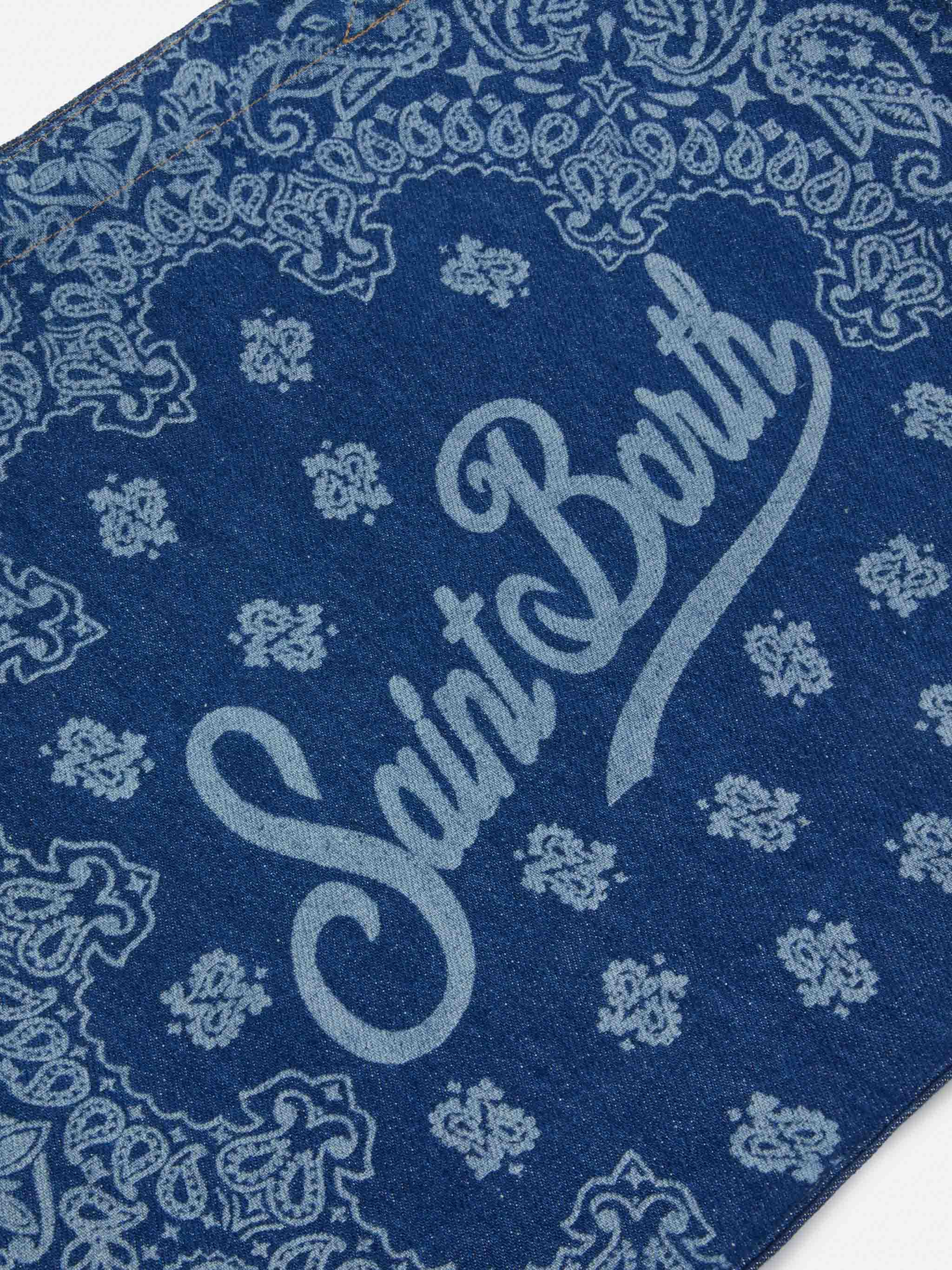 Essential Denim Tote Bag With Bandana Print And Contrasting Logo Blue