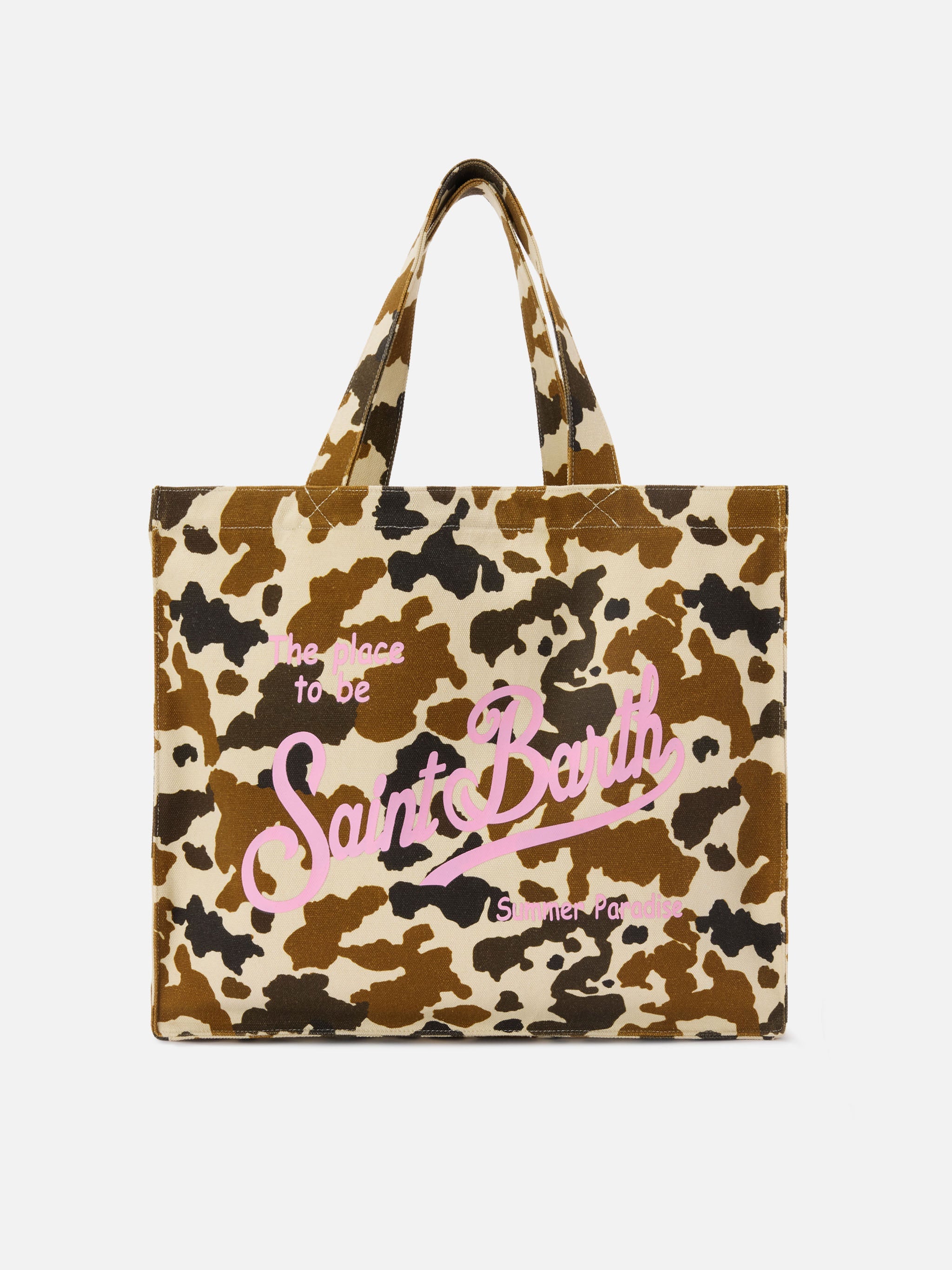 Essential Canvas Tote Bag With Cow Print And Printed Logo Pink