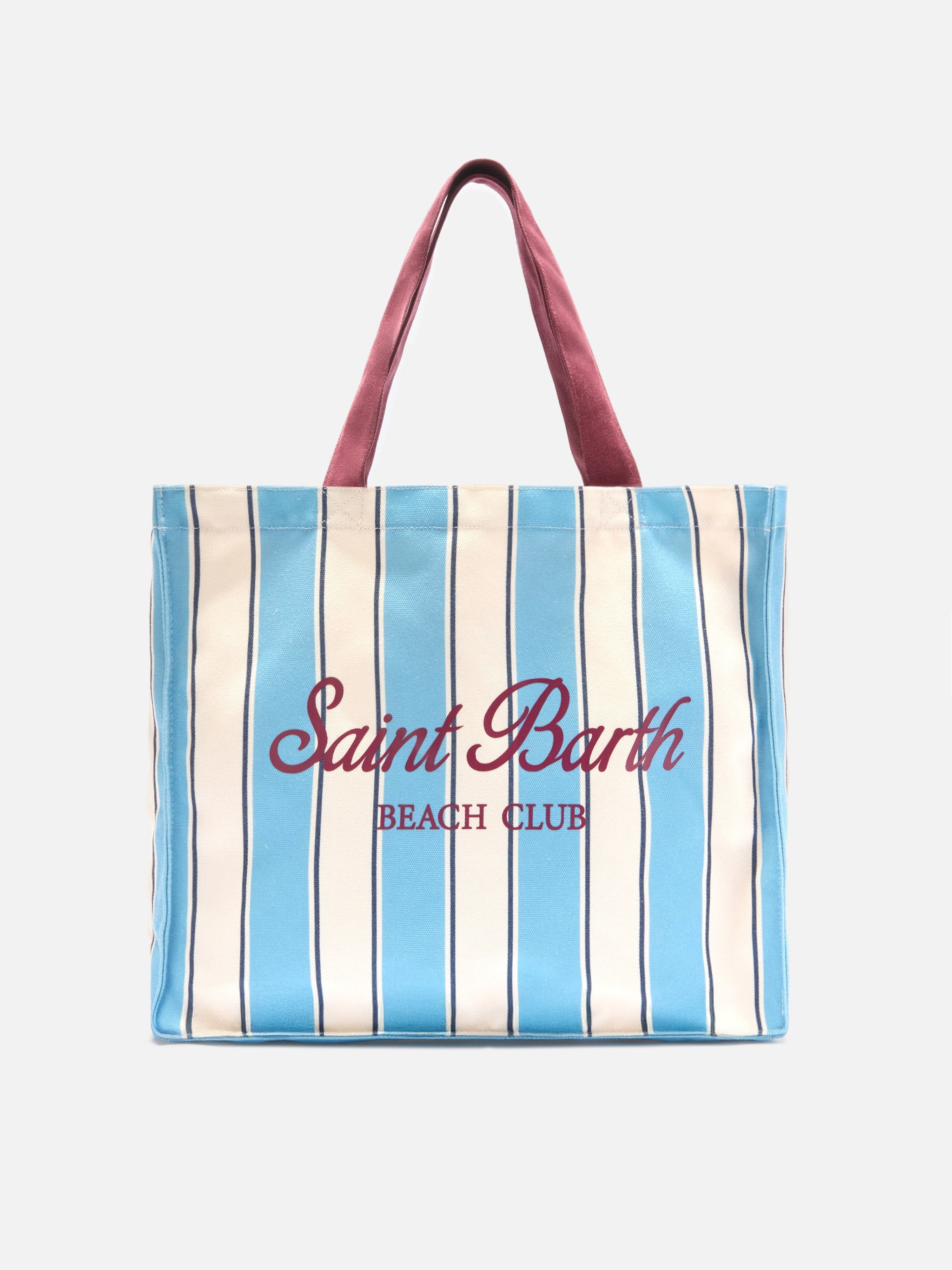 Essential Canvas Tote Bag With Light Blue And White Stripes Contrasting Logo