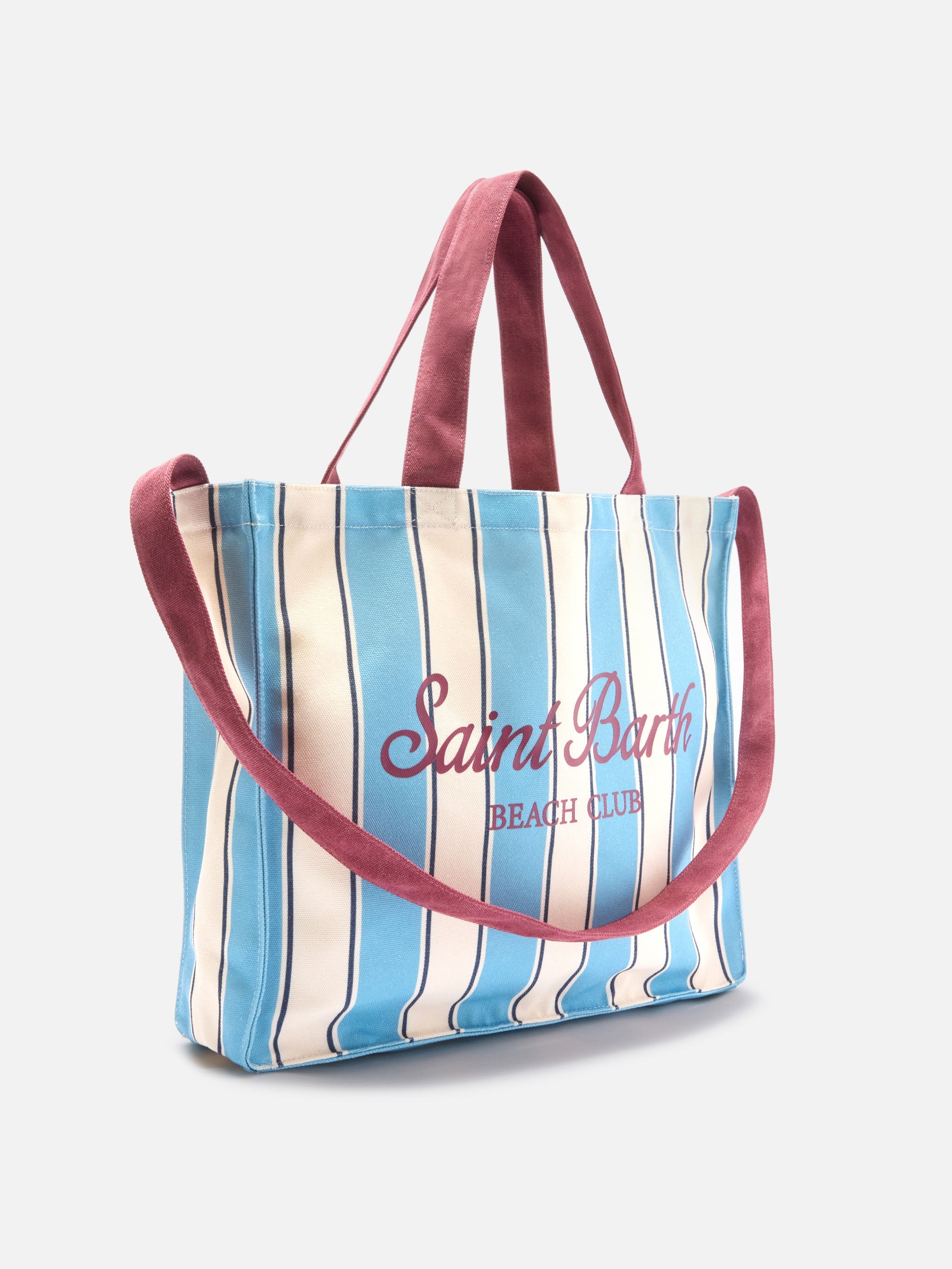 Essential Canvas Tote Bag With Light Blue And White Stripes Contrasting Logo