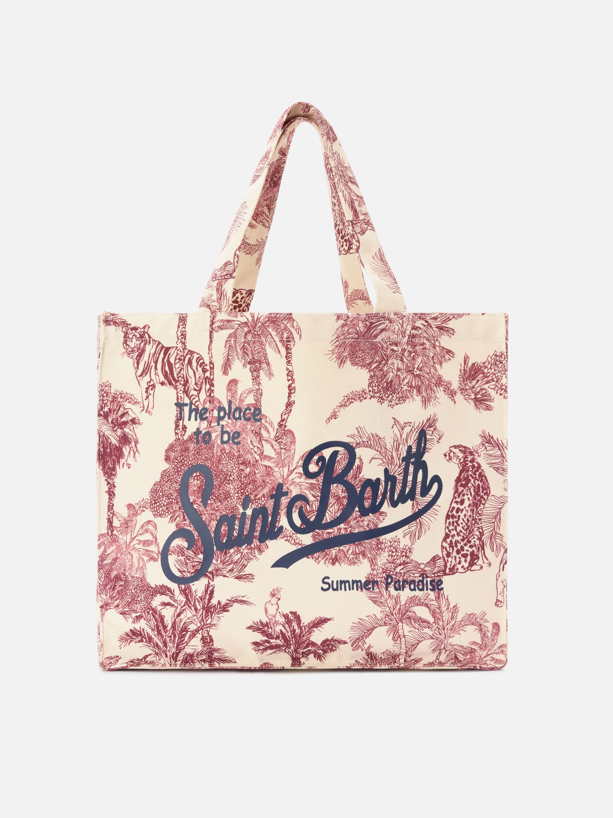 Essential Canvas Tote Bag With Bordeaux Toile De Jouy Print Red