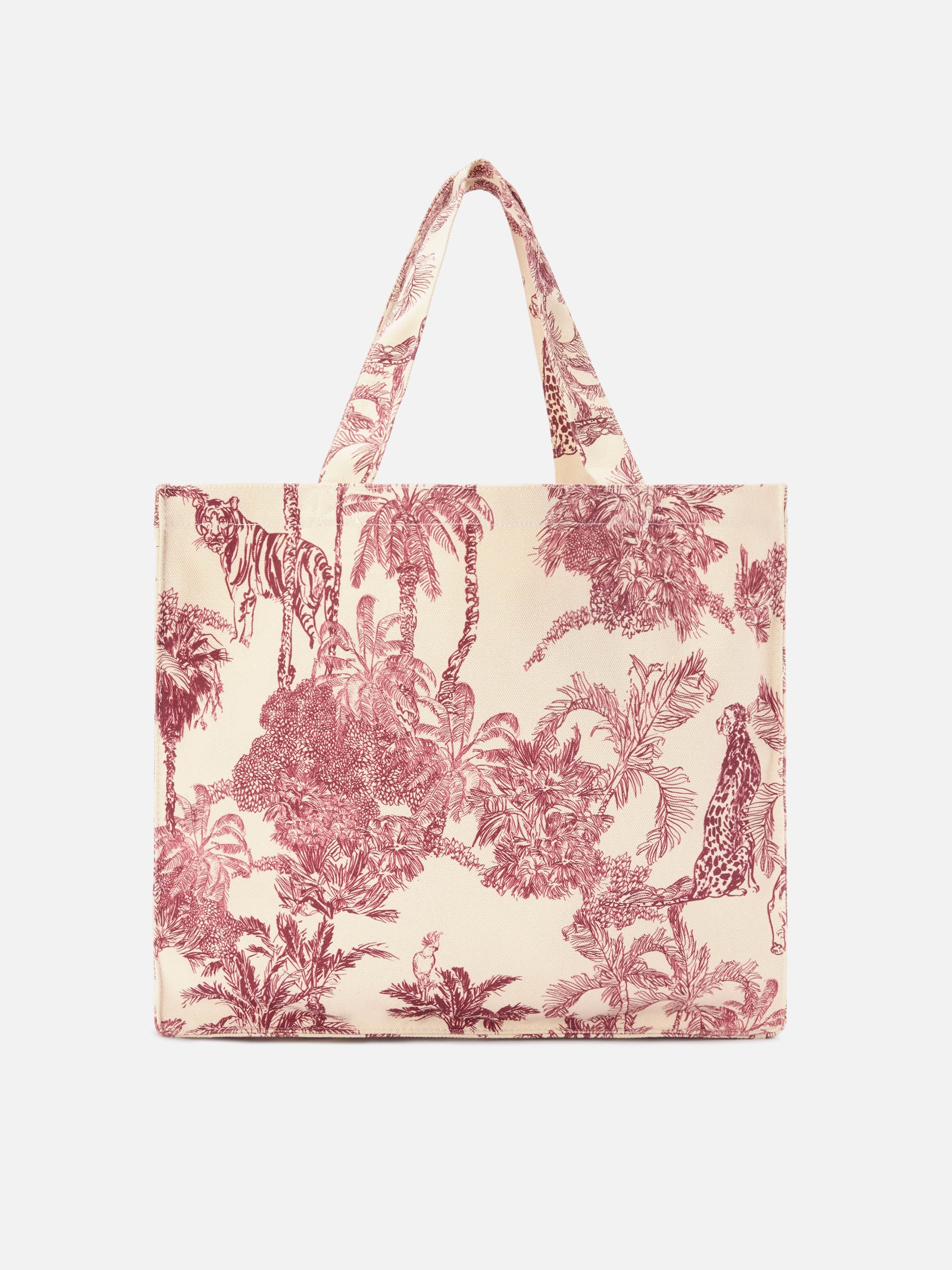Essential Canvas Tote Bag With Bordeaux Toile De Jouy Print Red