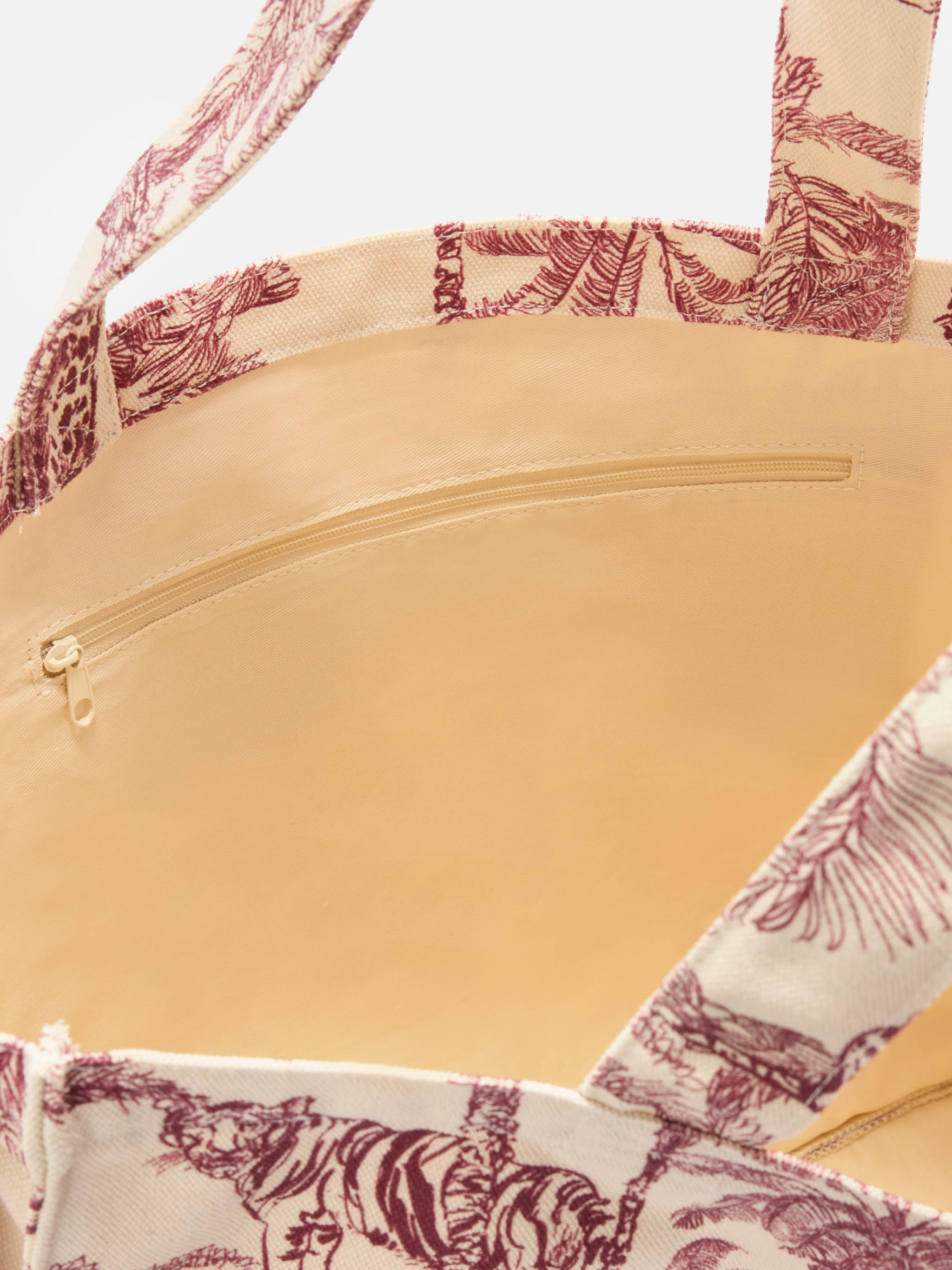 Essential Canvas Tote Bag With Bordeaux Toile De Jouy Print Red