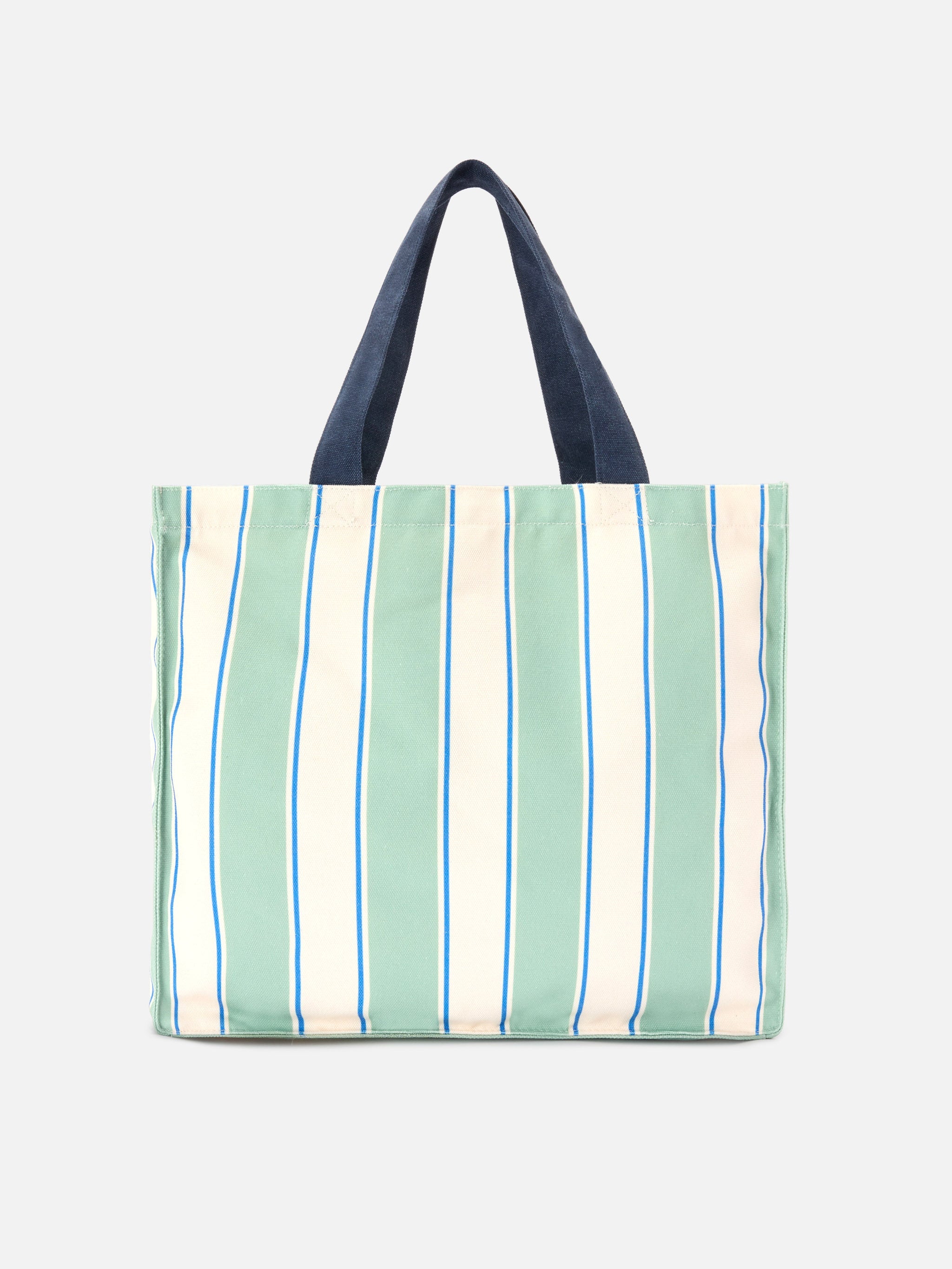 Essential Canvas Tote Bag With Green, Light Blue And White Stripes Contrasting Logo