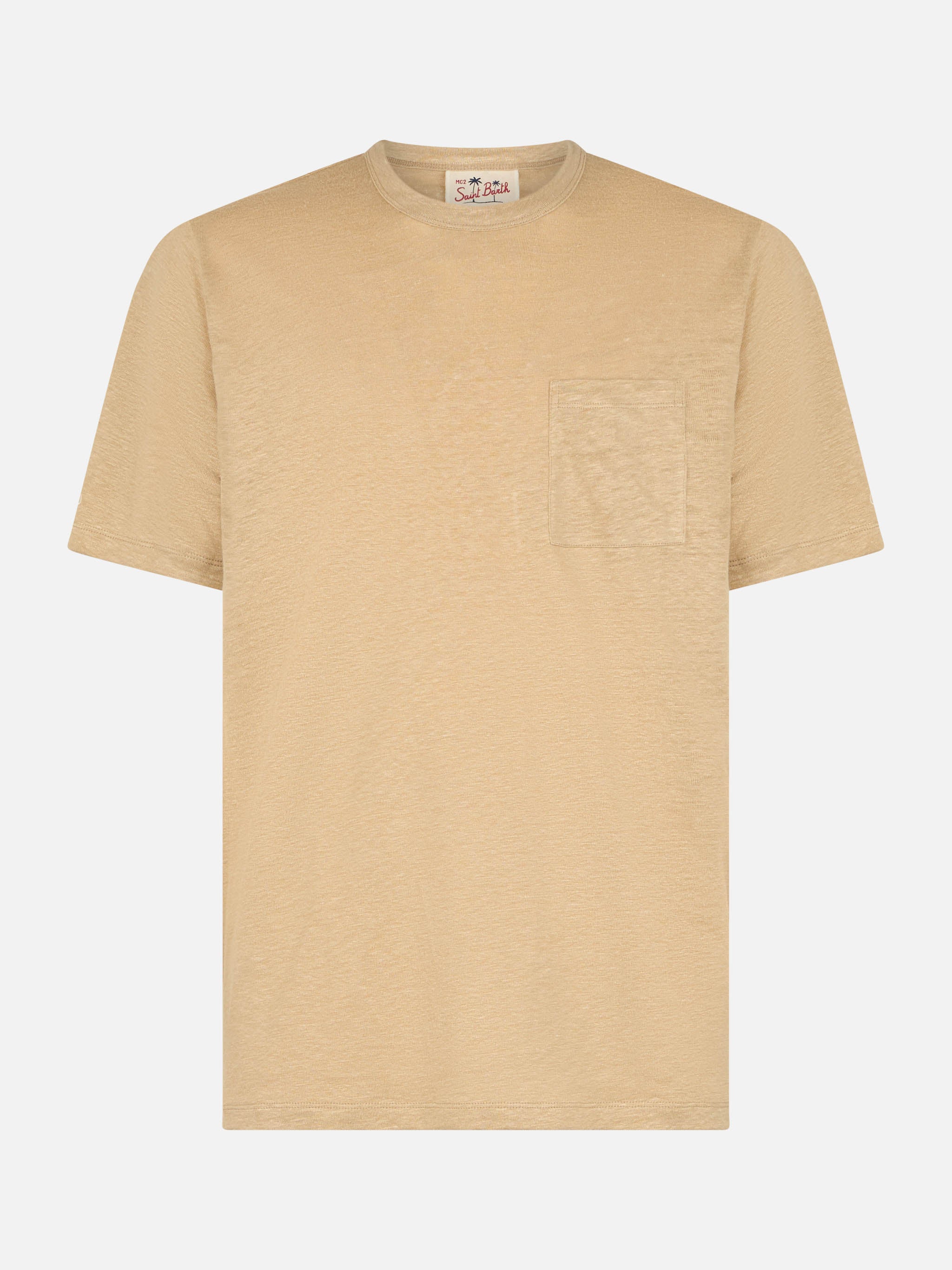 Man Beige Linen Jersey T-Shirt Ecstasea With Pocket White