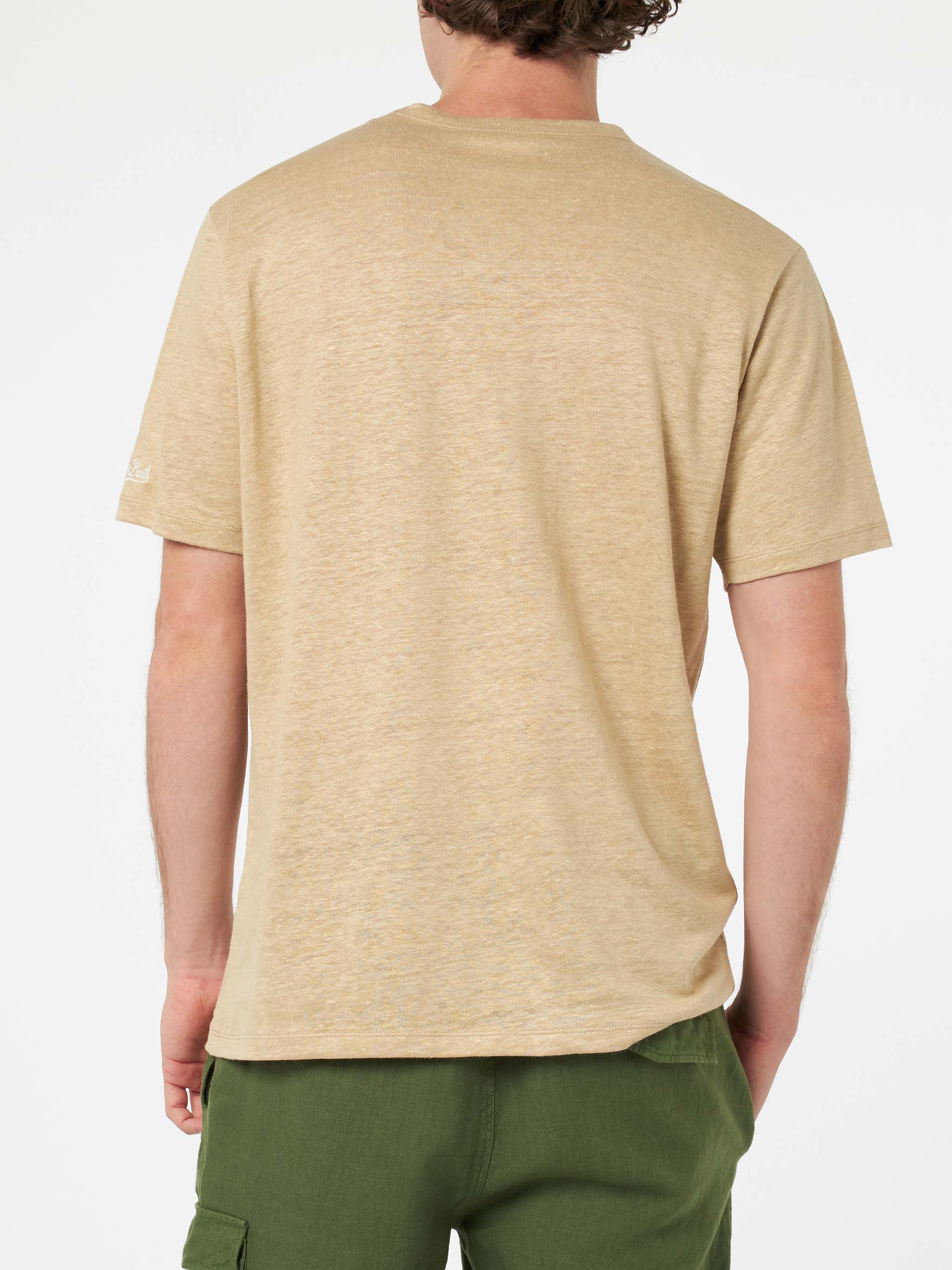 Man Beige Linen Jersey T-Shirt Ecstasea With Pocket White