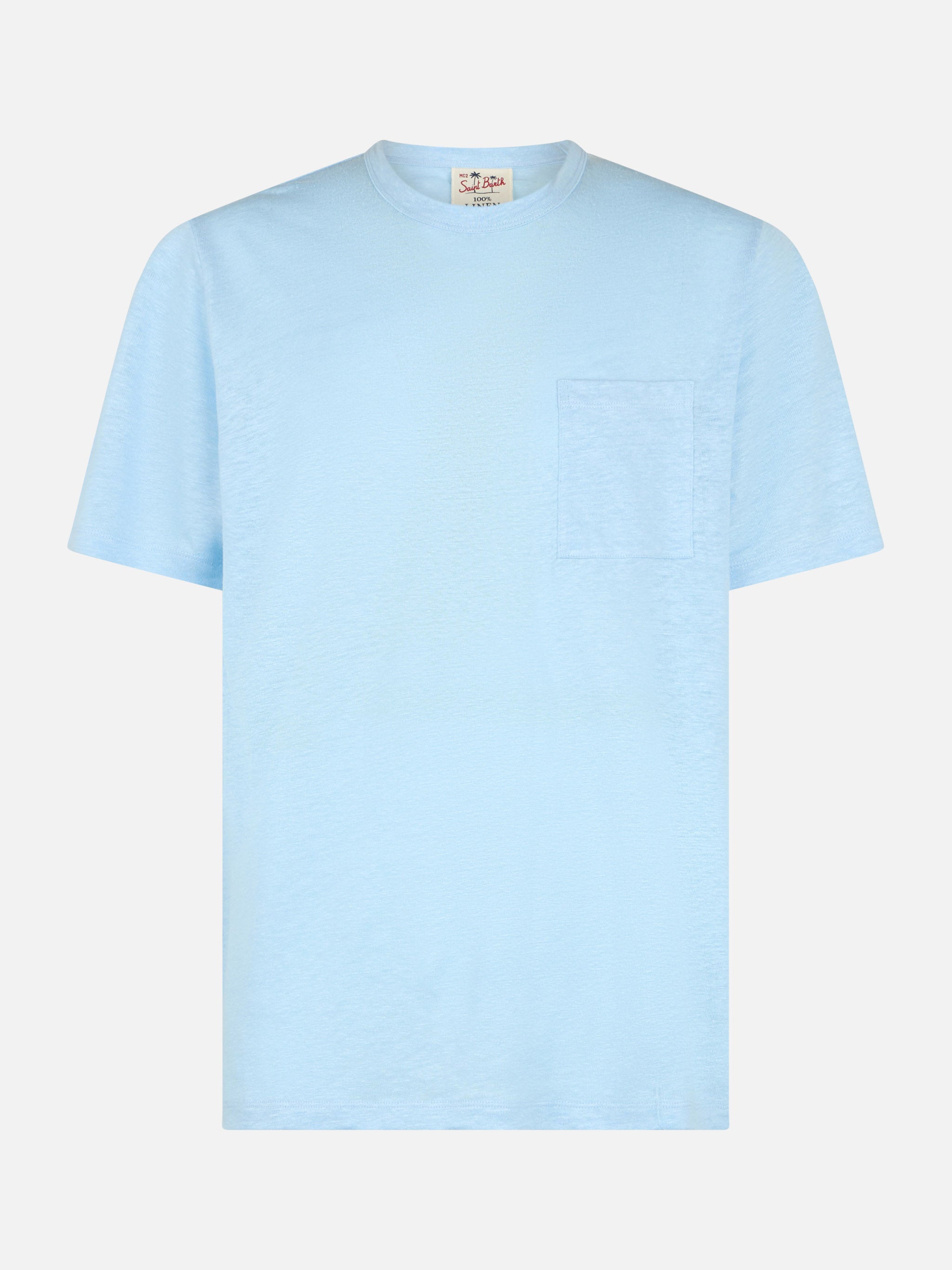 Man Light Blue Linen Jersey T-Shirt Ecstasea With Pocket Sky