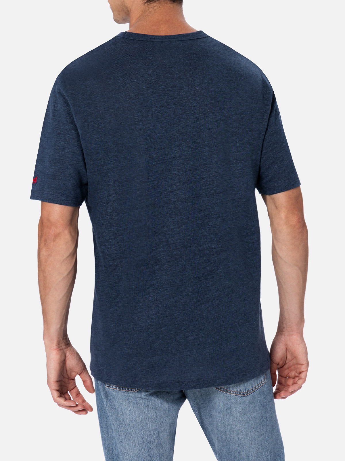 Man Linen Jersey T-Shirt Ecstasea With Printed And Embroidered Pocket Blue