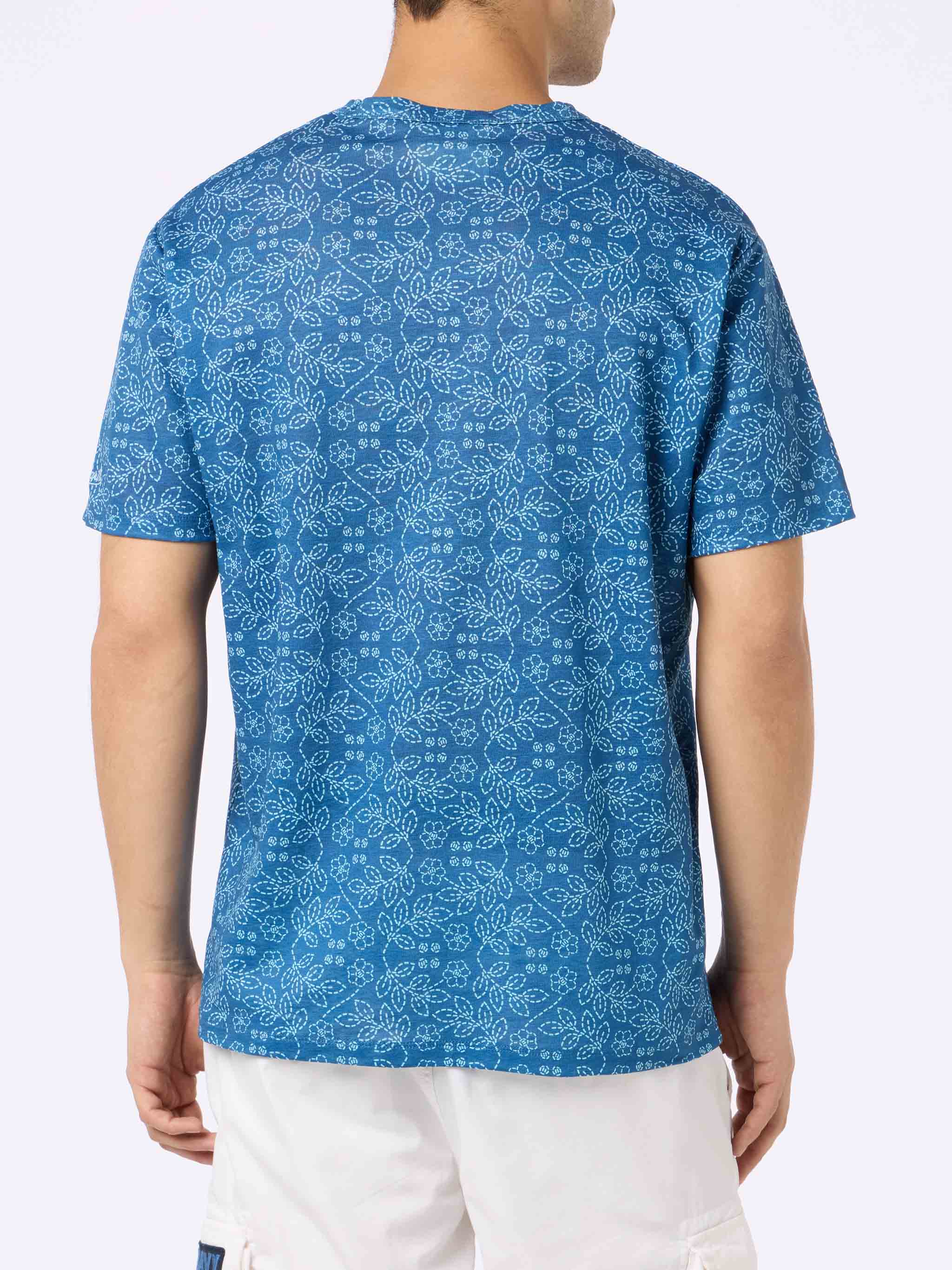 Ecstasea Blue Linen Jersey T-Shirt With Sashiko Pattern