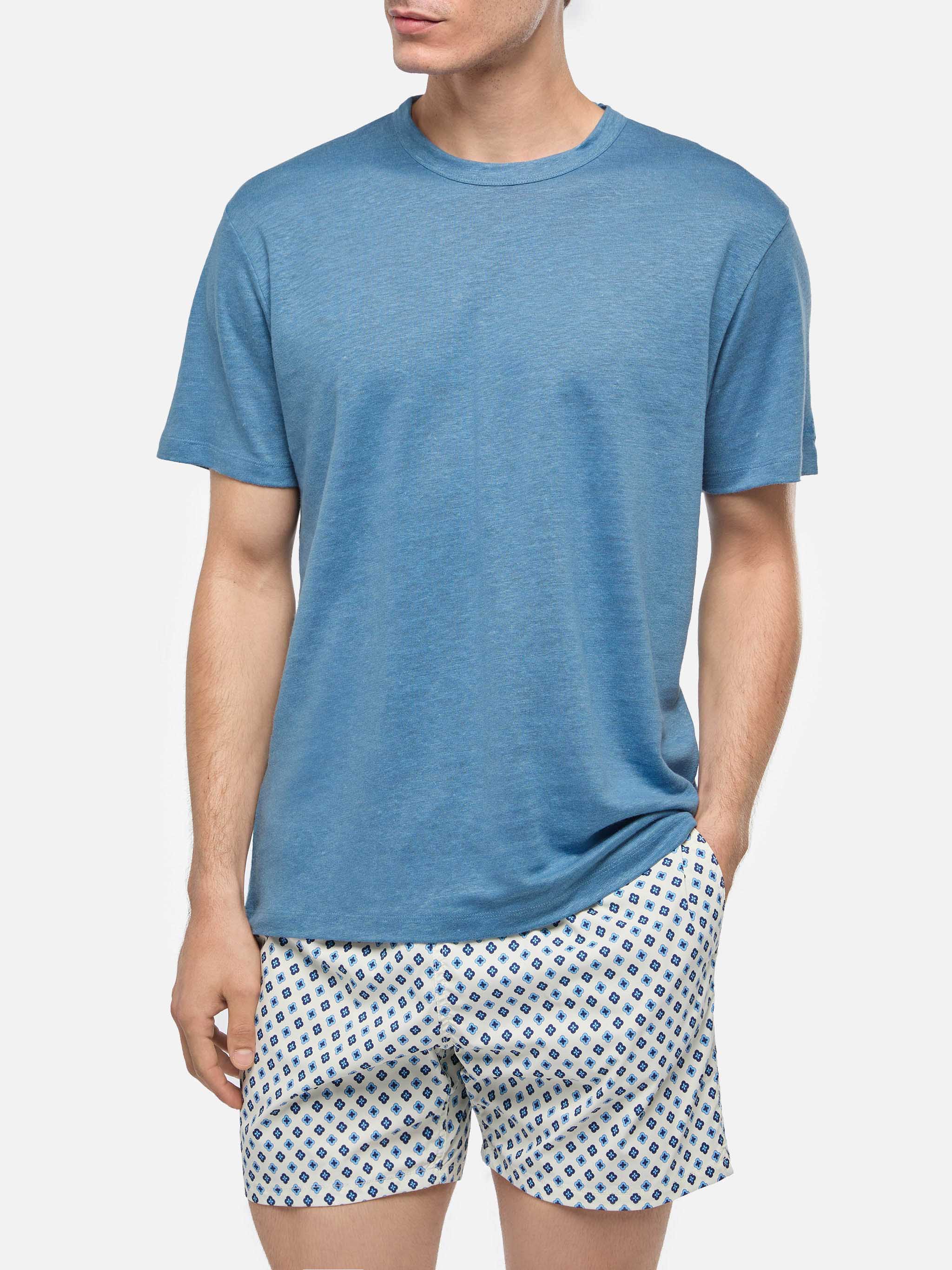 Dusty Blue Linen Jersey T-Shirt Ecstasea