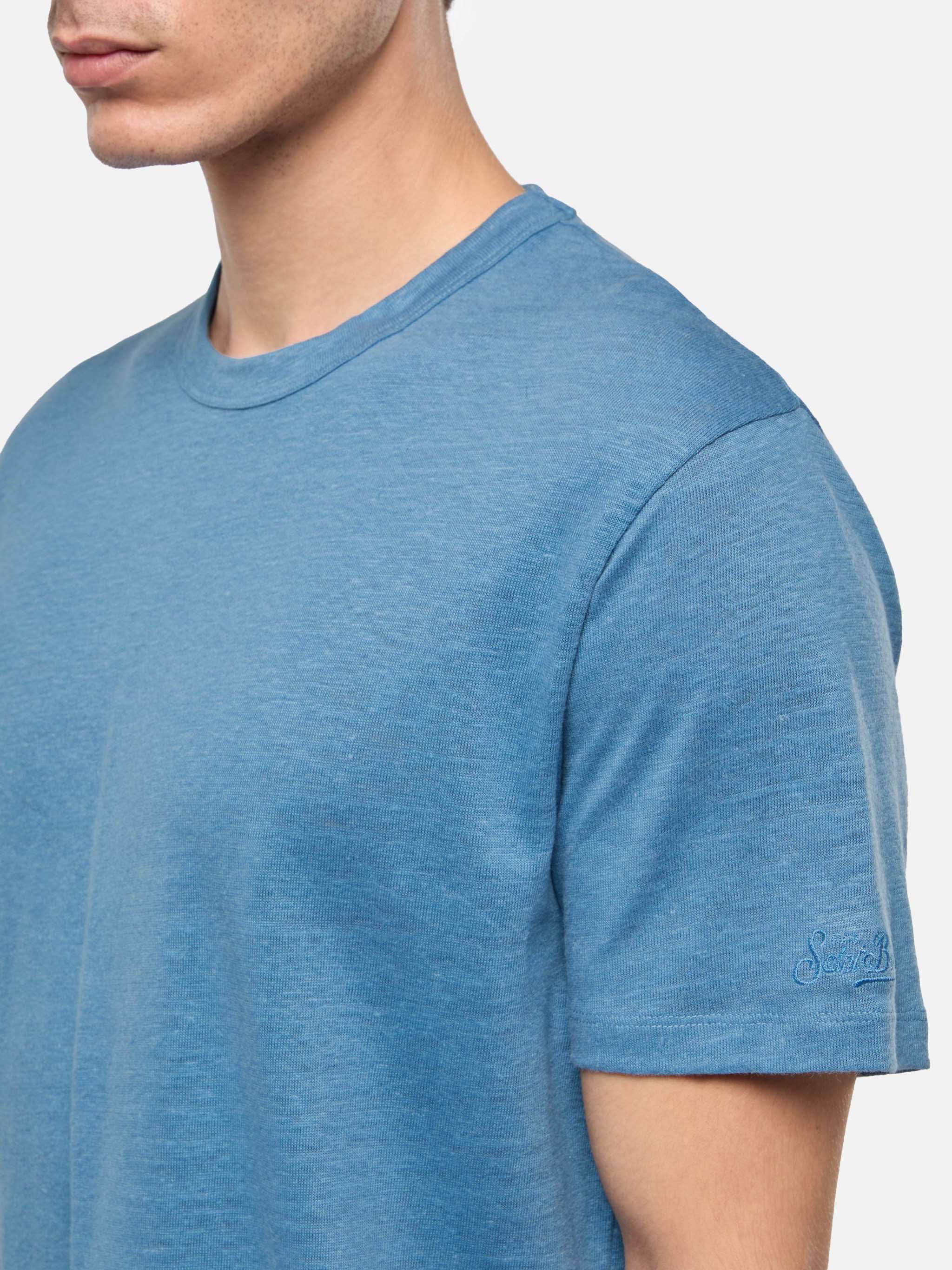 Dusty Blue Linen Jersey T-Shirt Ecstasea