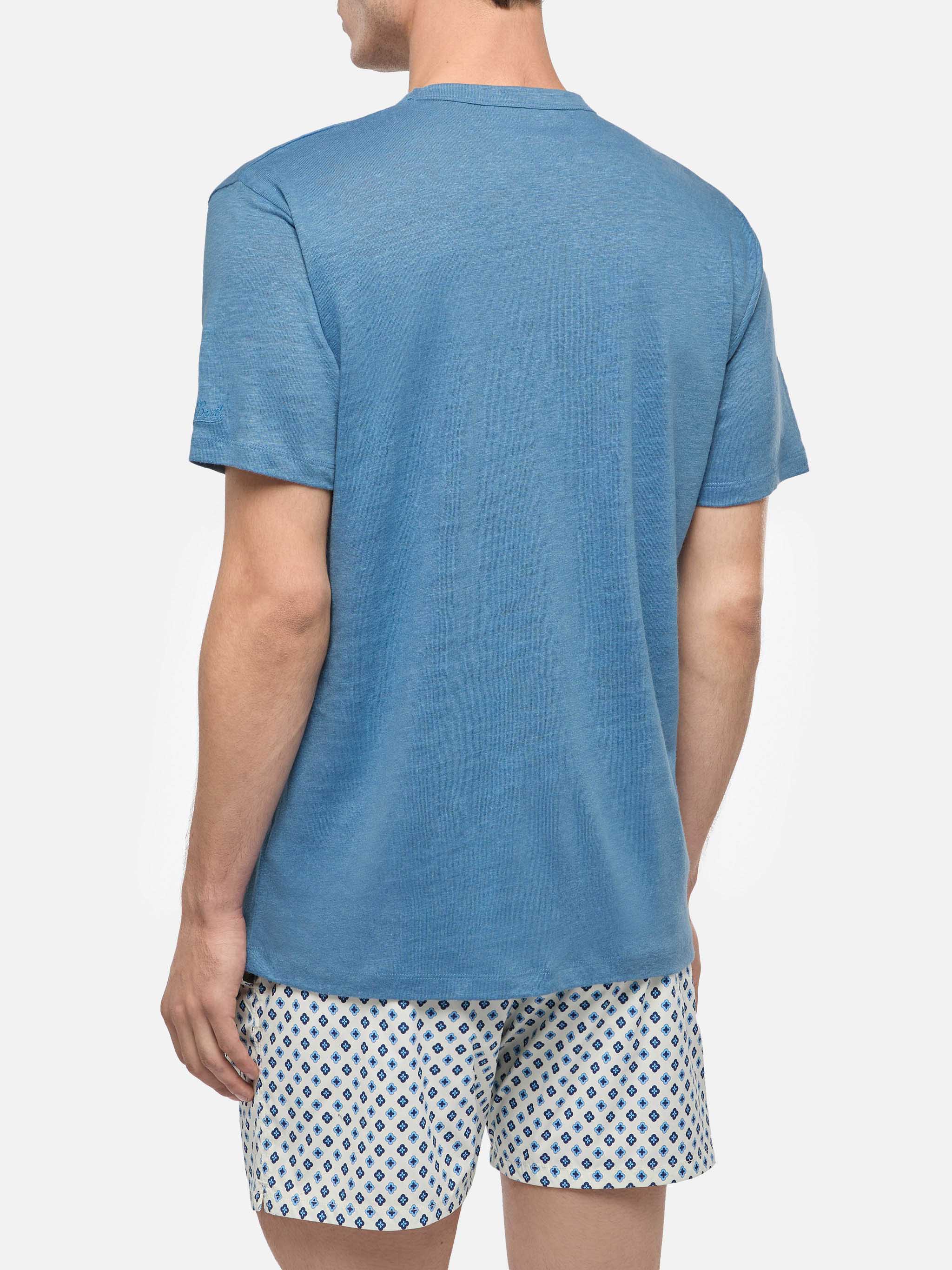 Dusty Blue Linen Jersey T-Shirt Ecstasea