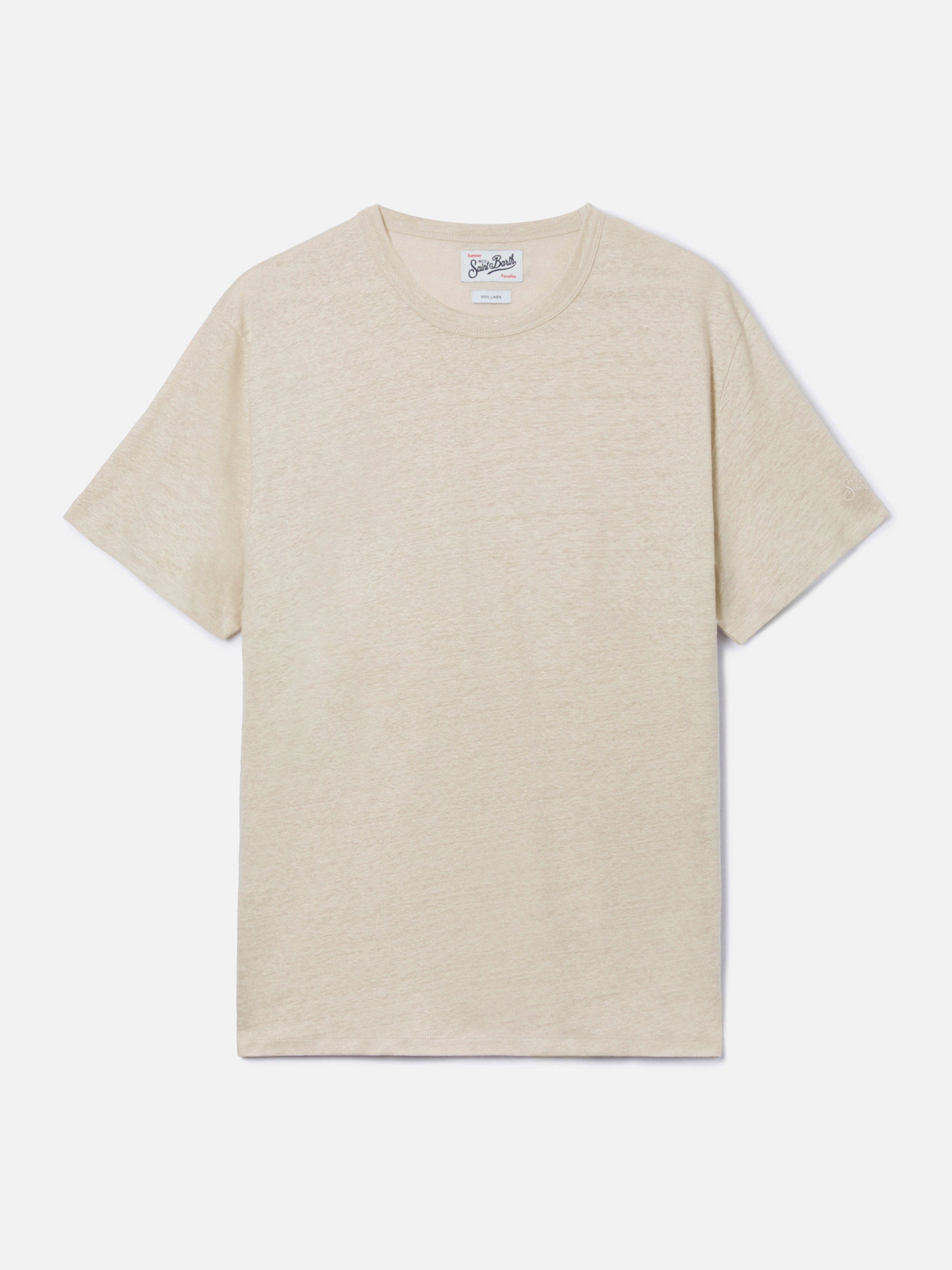 Cream Ecstasea Pure Linen T-Shirt With Logo Embroidery White