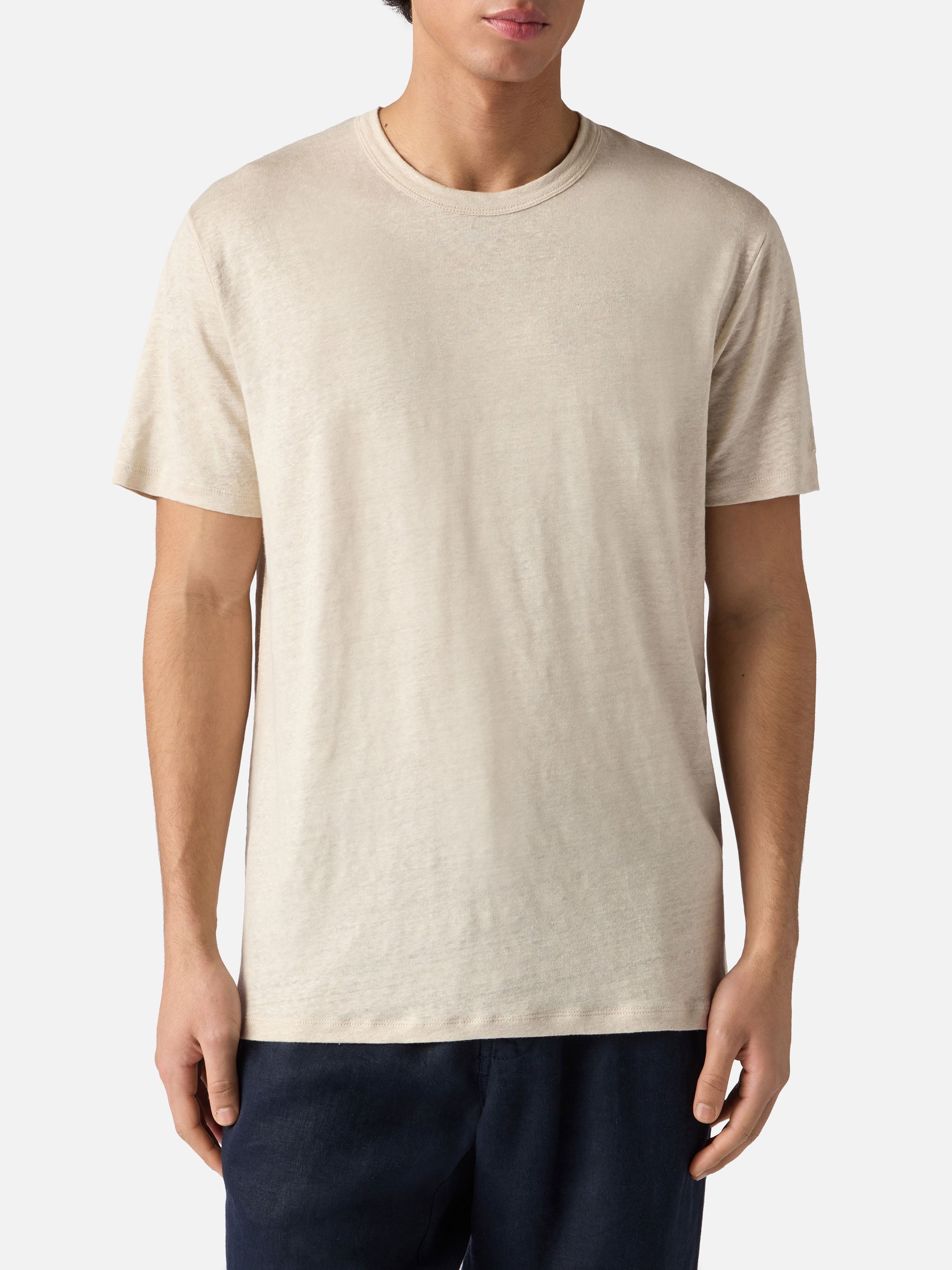 Cream Ecstasea Pure Linen T-Shirt With Logo Embroidery White