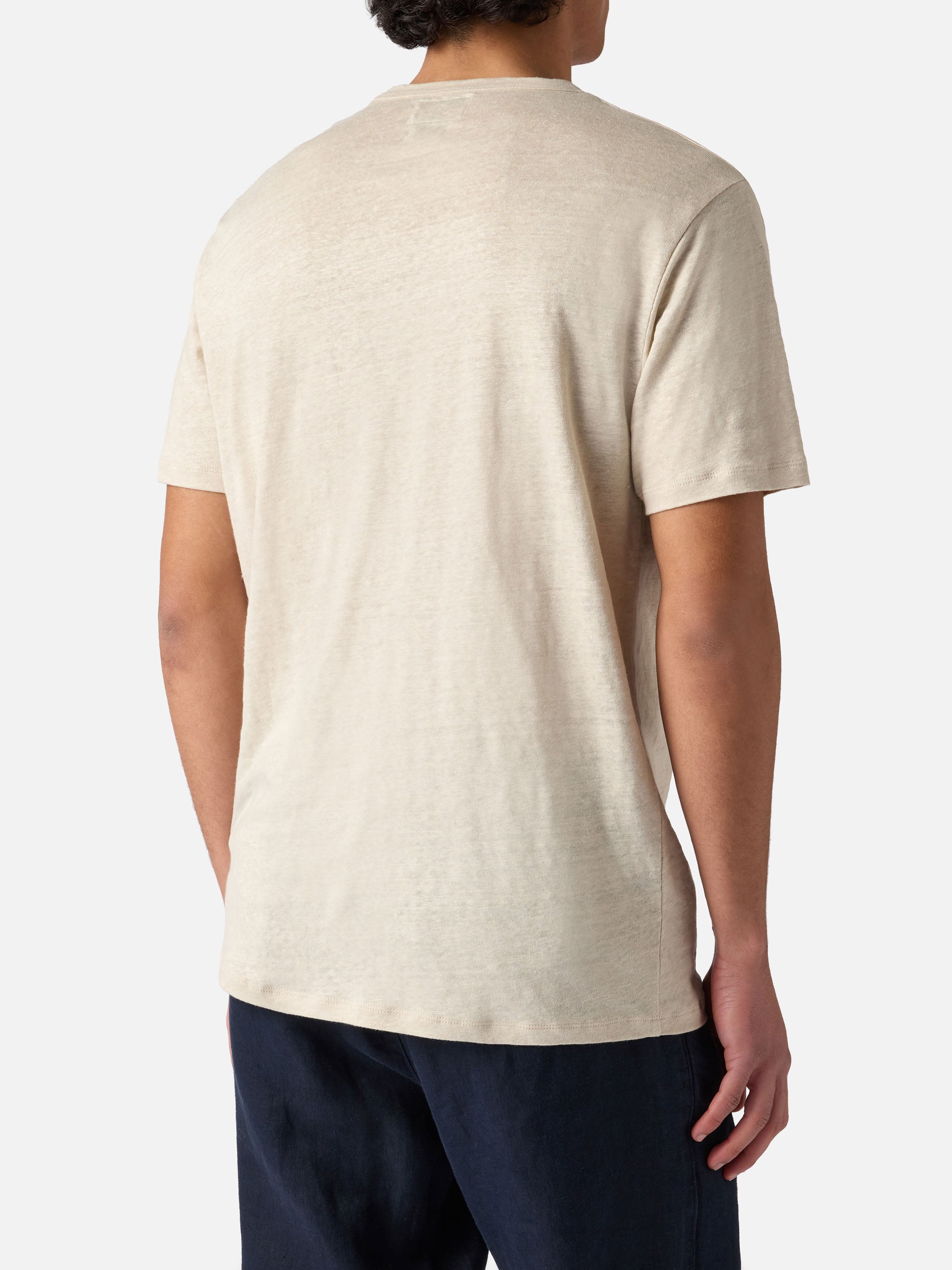 Cream Ecstasea Pure Linen T-Shirt With Logo Embroidery White