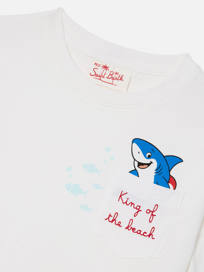 Eddy T-Shirt With Chest Pocket And King Of The Beach Embroidery White