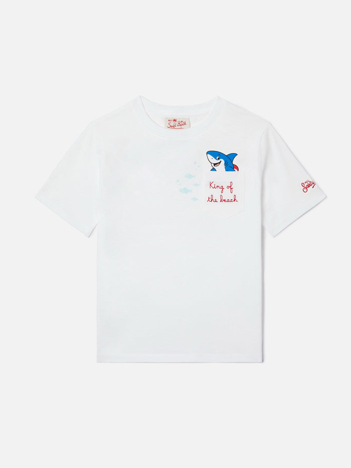 Eddy T-Shirt With Chest Pocket And King Of The Beach Embroidery White