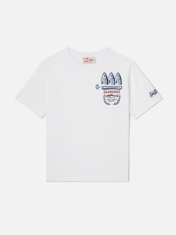 Eddy T-Shirt With Chest Pocket And Sardines Illustration White