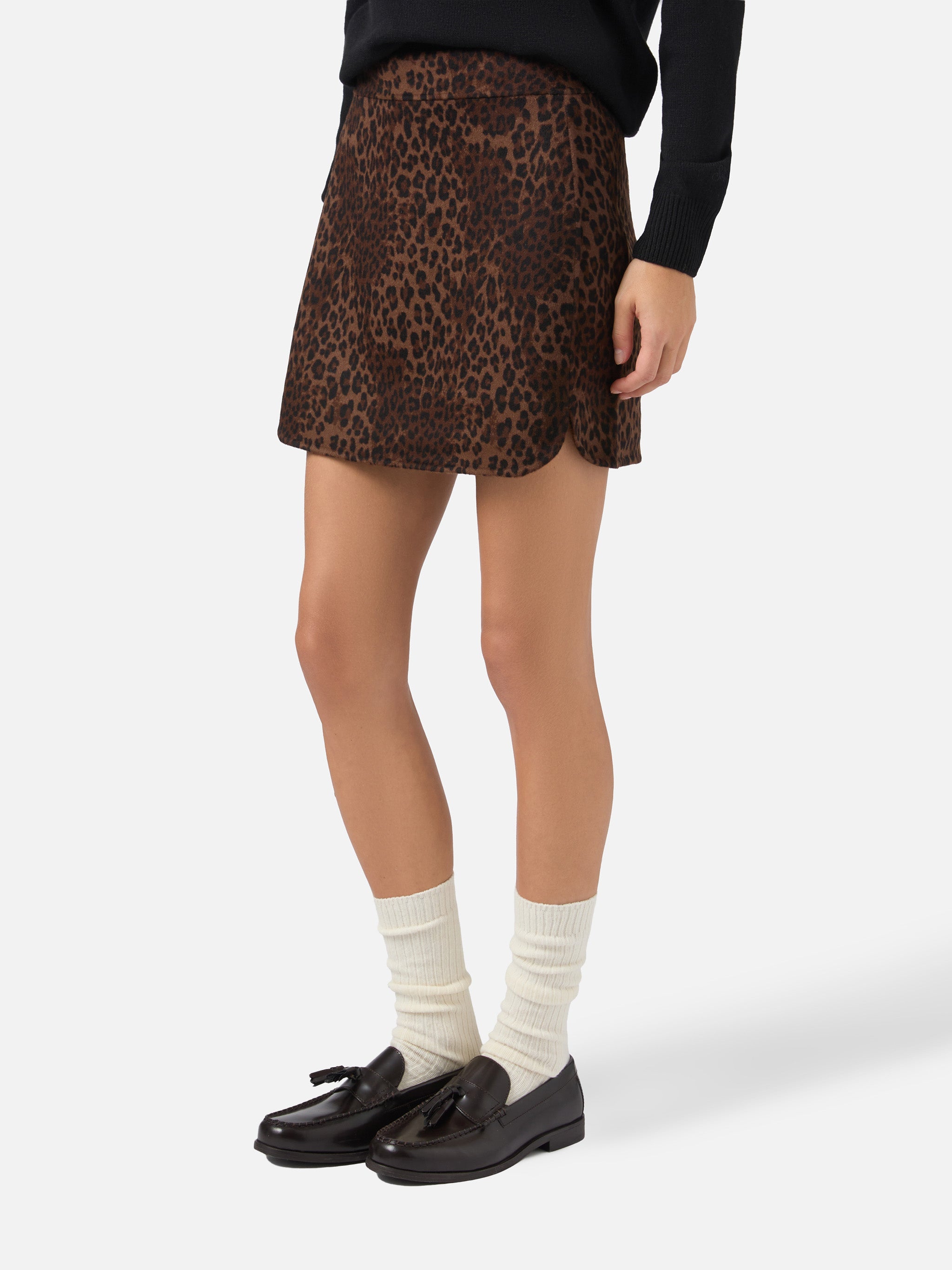 Eira Mini Skirt Double Fabric With Leopard Print Brown