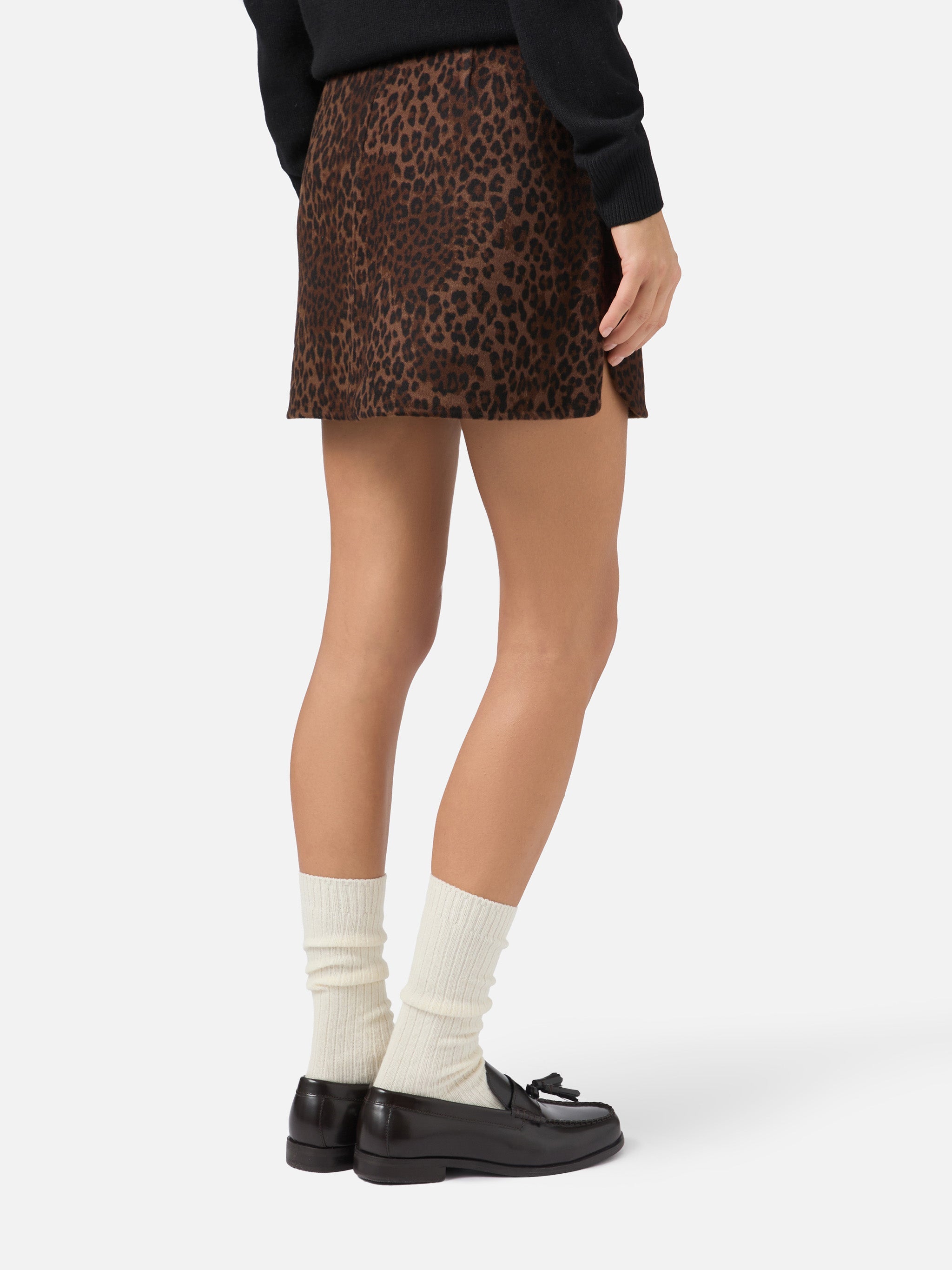Eira Mini Skirt Double Fabric With Leopard Print Brown